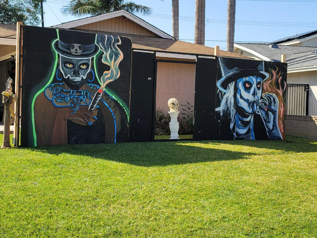 Voodoo theme commission, acrylic on wood, 8’ x 8’, 2021