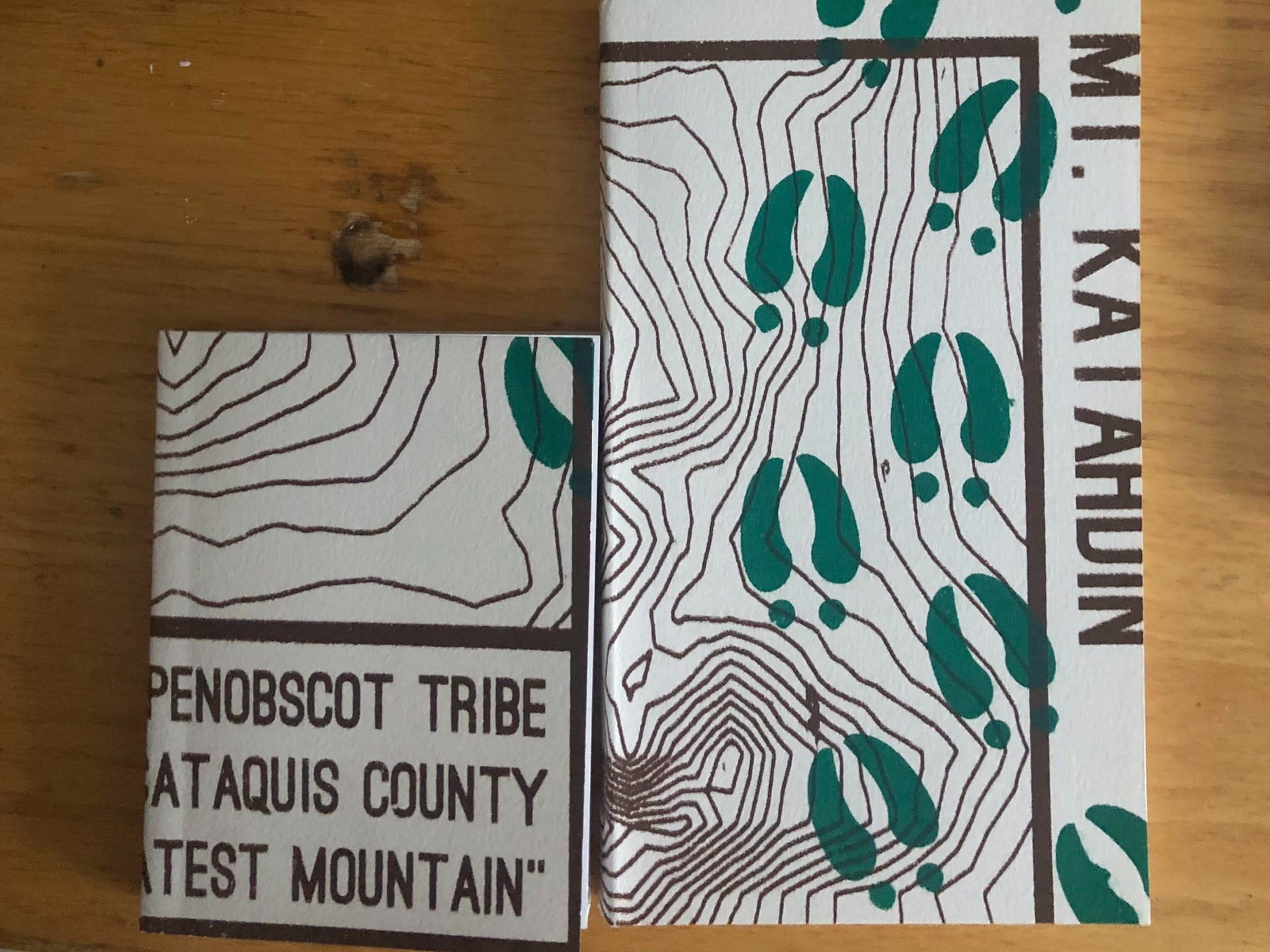 as a treat I turned one of the extra Katahdin prints into two little journals for my father
