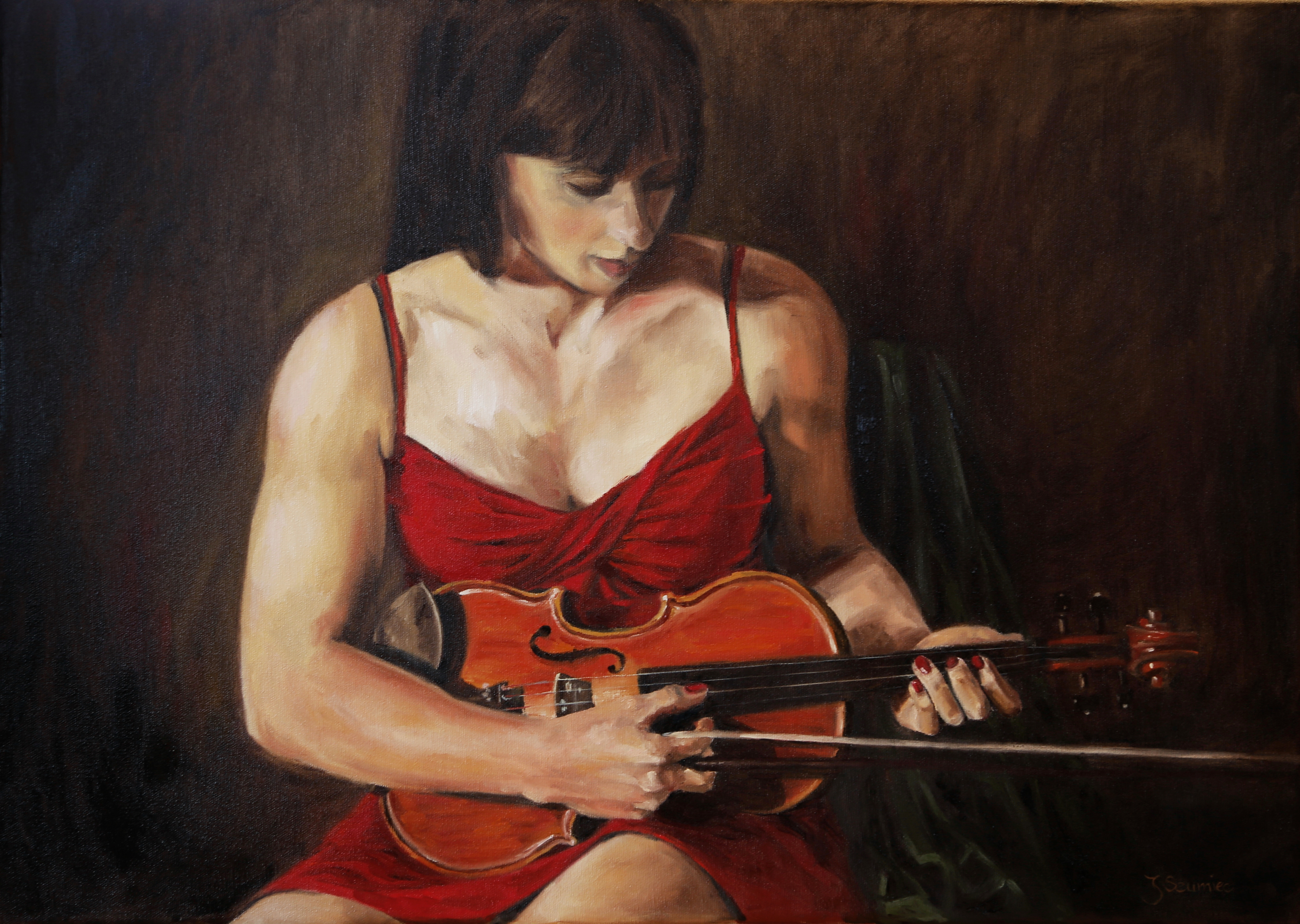 Girl with a violin. 50x70. Oil on canvas.