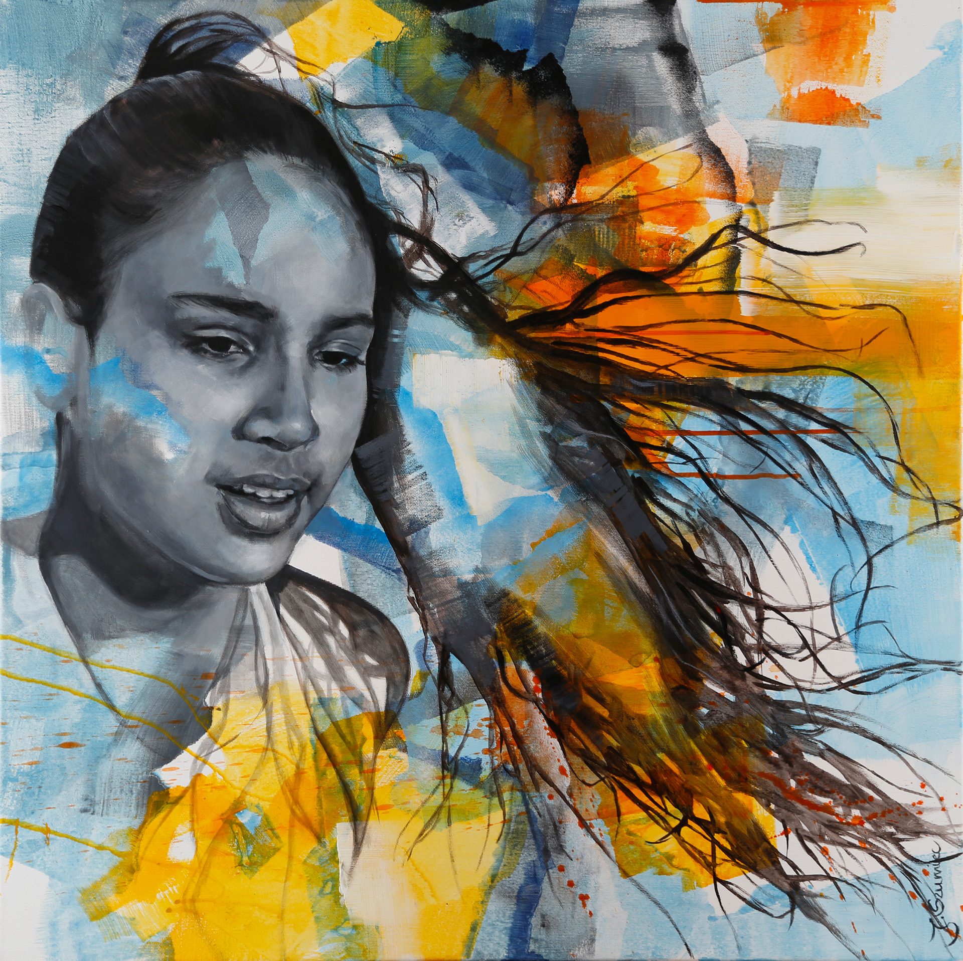 With the wind. 70x70. Acrylic on canvas.