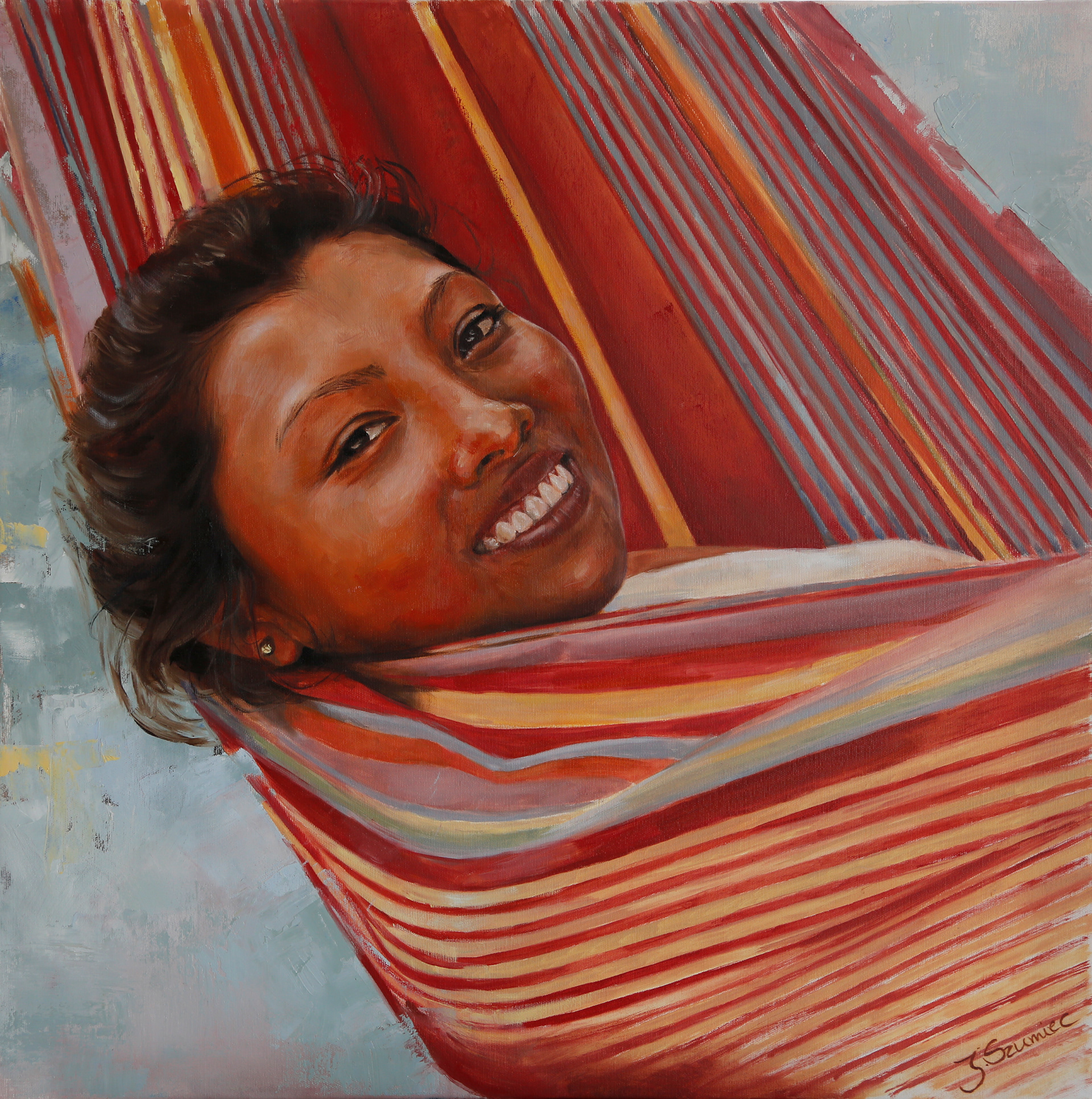 In the hammock. 70x70. Oil on canvas.