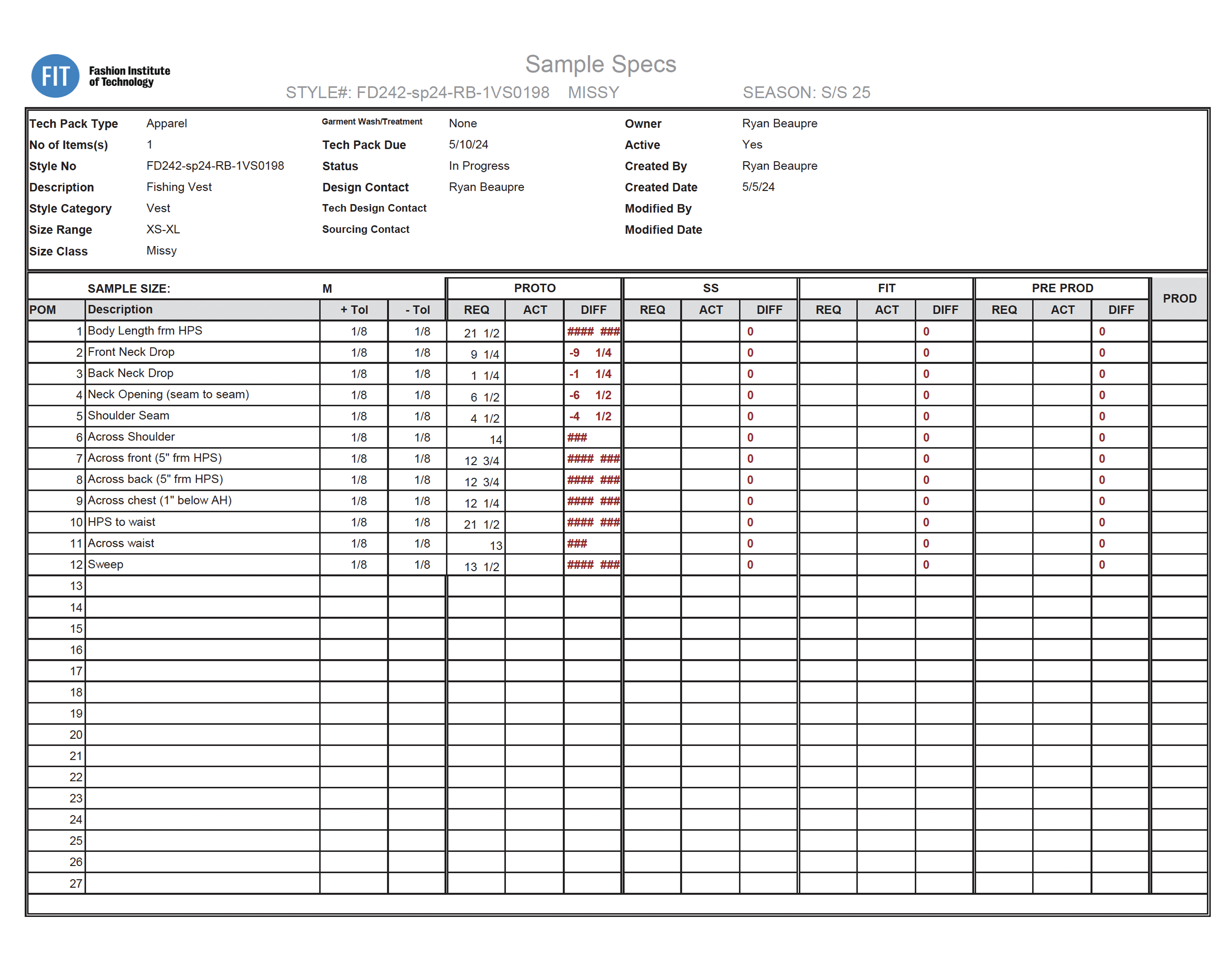 Sample Specs