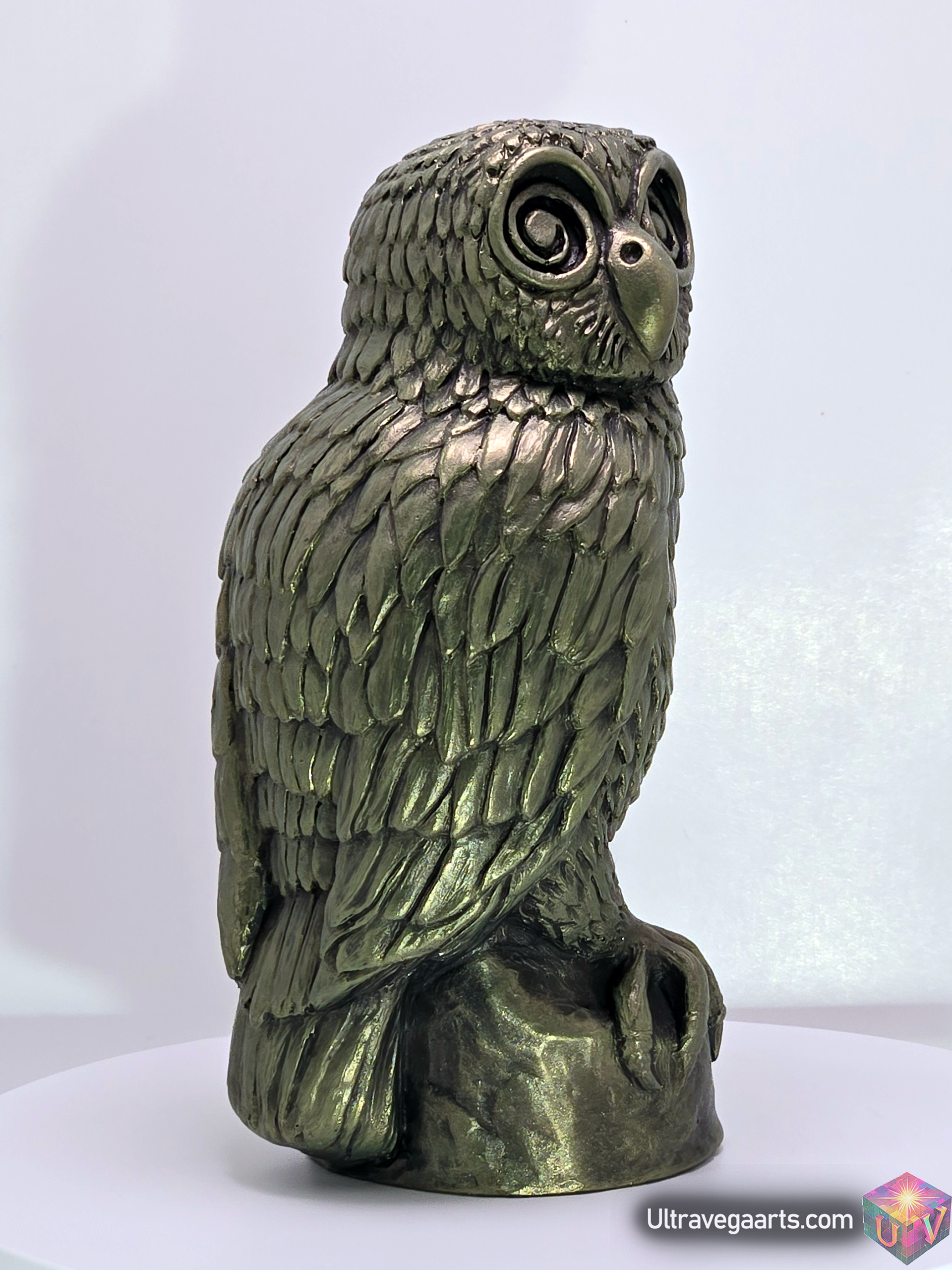 Handcrafted Cement Spiral Eyed Mystic Owl Statue by ULTRAVEGA