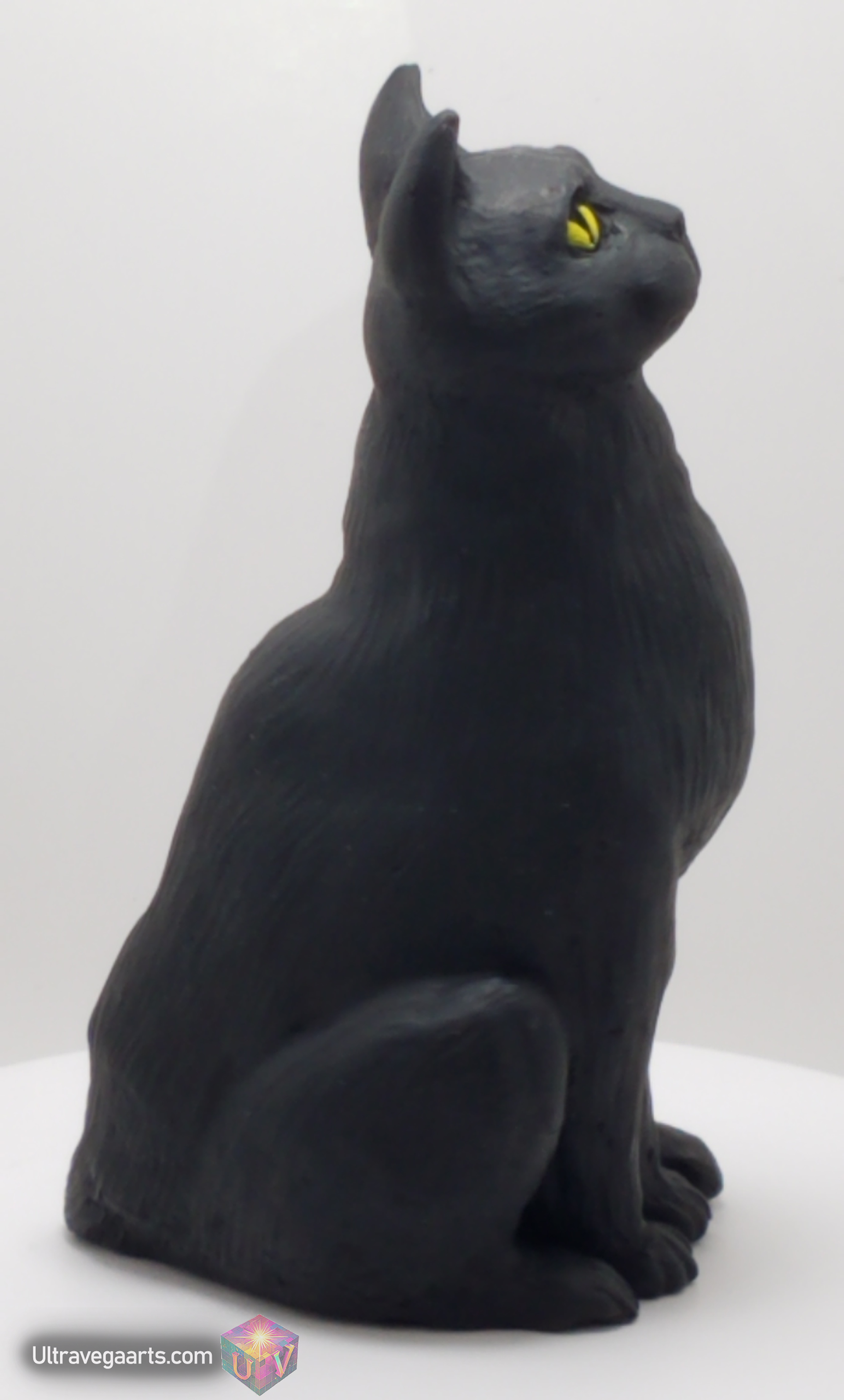 Handcrafted Cement Black Cat Statue by ULTRAVEGA