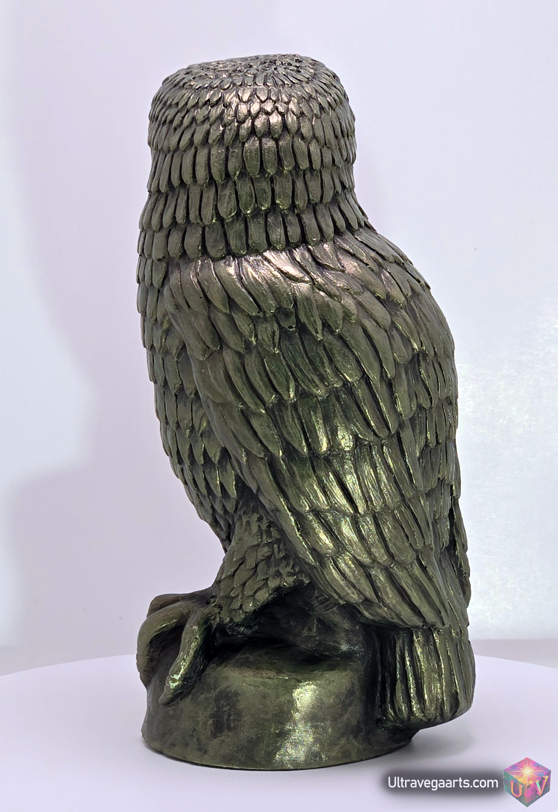 Handcrafted Cement Spiral Eyed Mystic Owl Statue by ULTRAVEGA