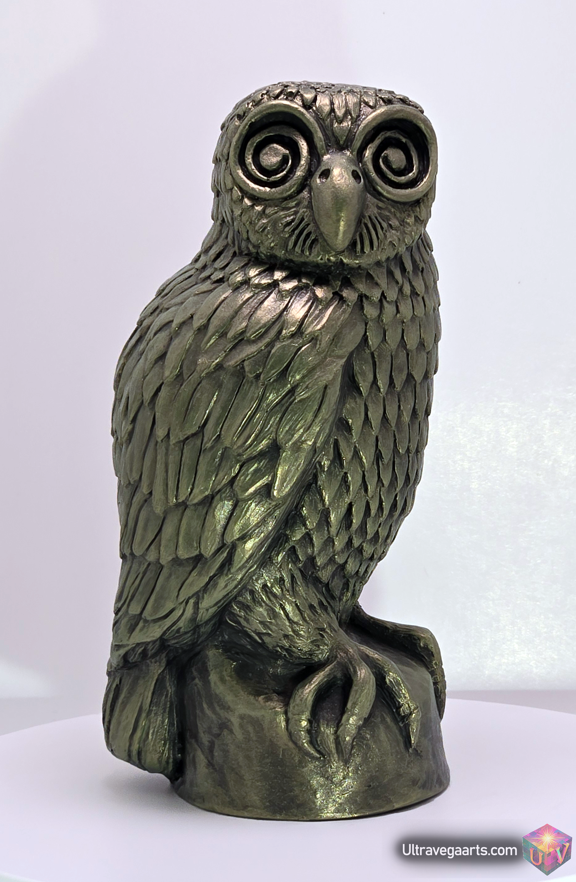 Handcrafted Cement Spiral Eyed Mystic Owl Statue by ULTRAVEGA