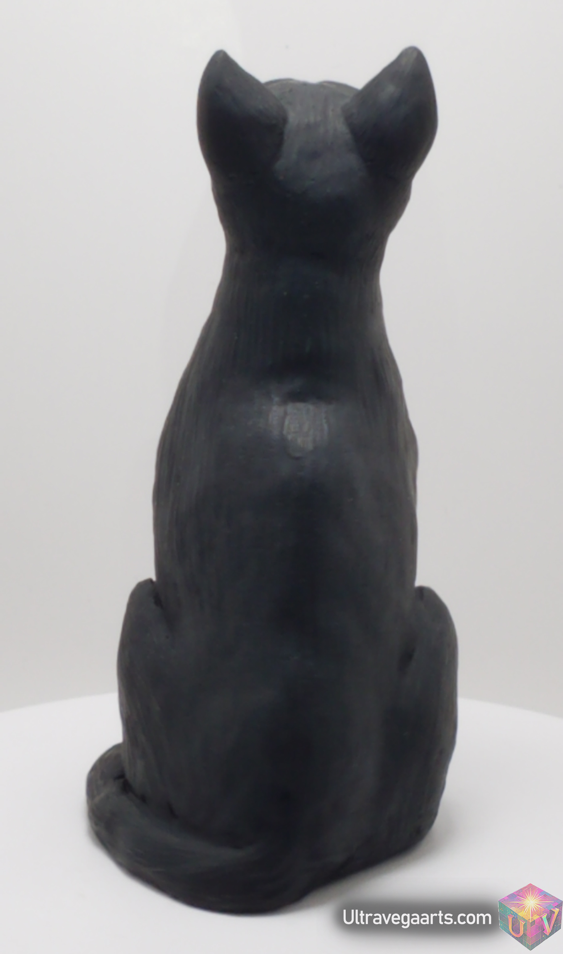Handcrafted Cement Black Cat Statue by ULTRAVEGA