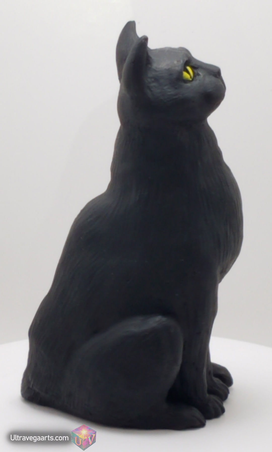 Handmade 4.75 Inch Black Cat cement cat statue figurine made of cement and acrylic (hand painted acrylic) (Right View) By UltraVega