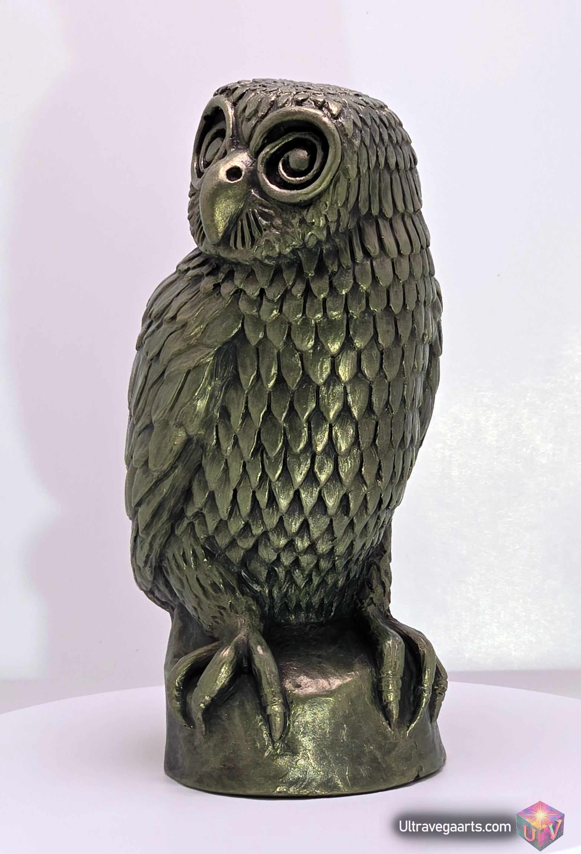 Handcrafted Cement Spiral Eyed Mystic Owl Statue by ULTRAVEGA
