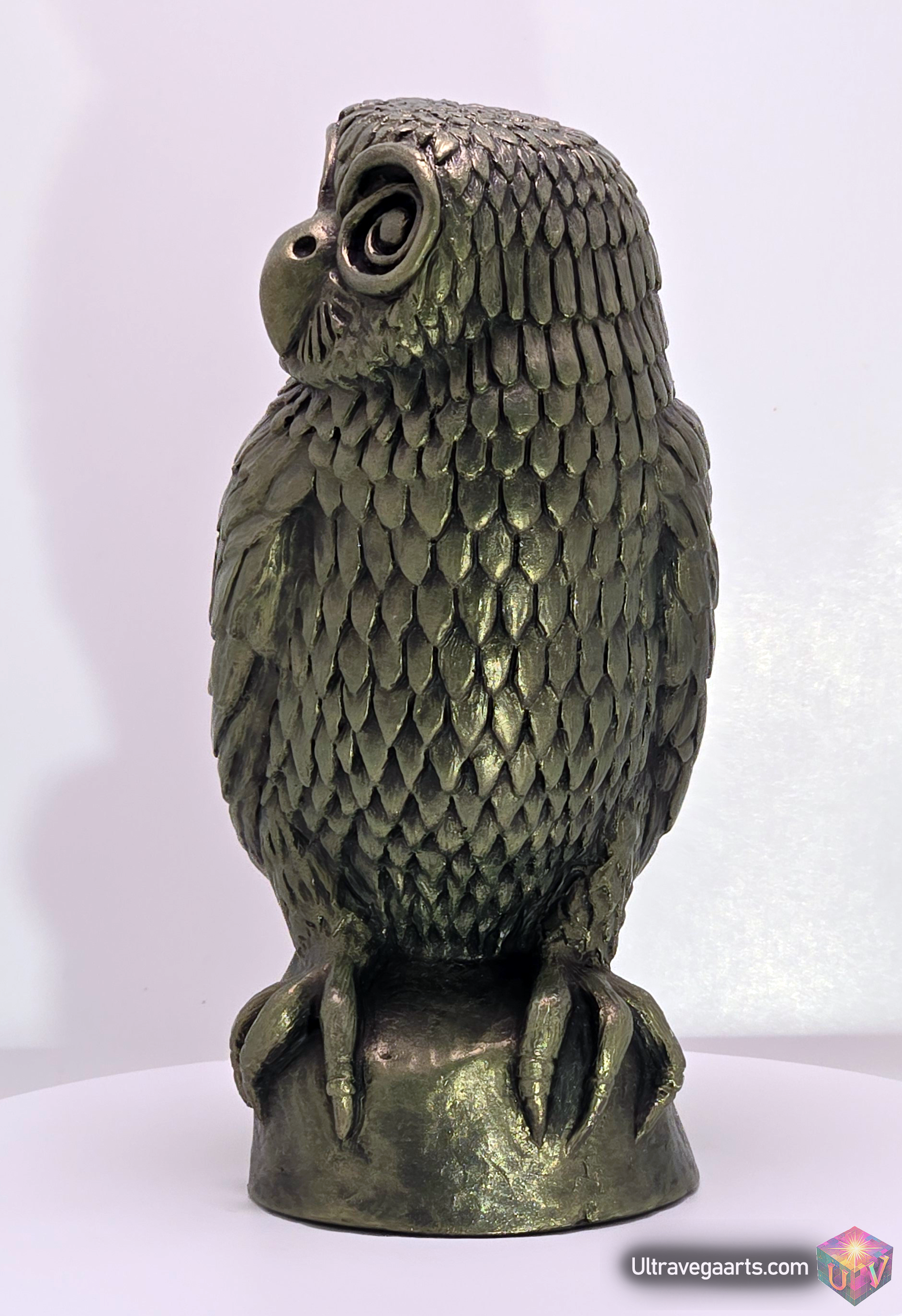 Handcrafted Cement Spiral Eyed Mystic Owl Statue by ULTRAVEGA