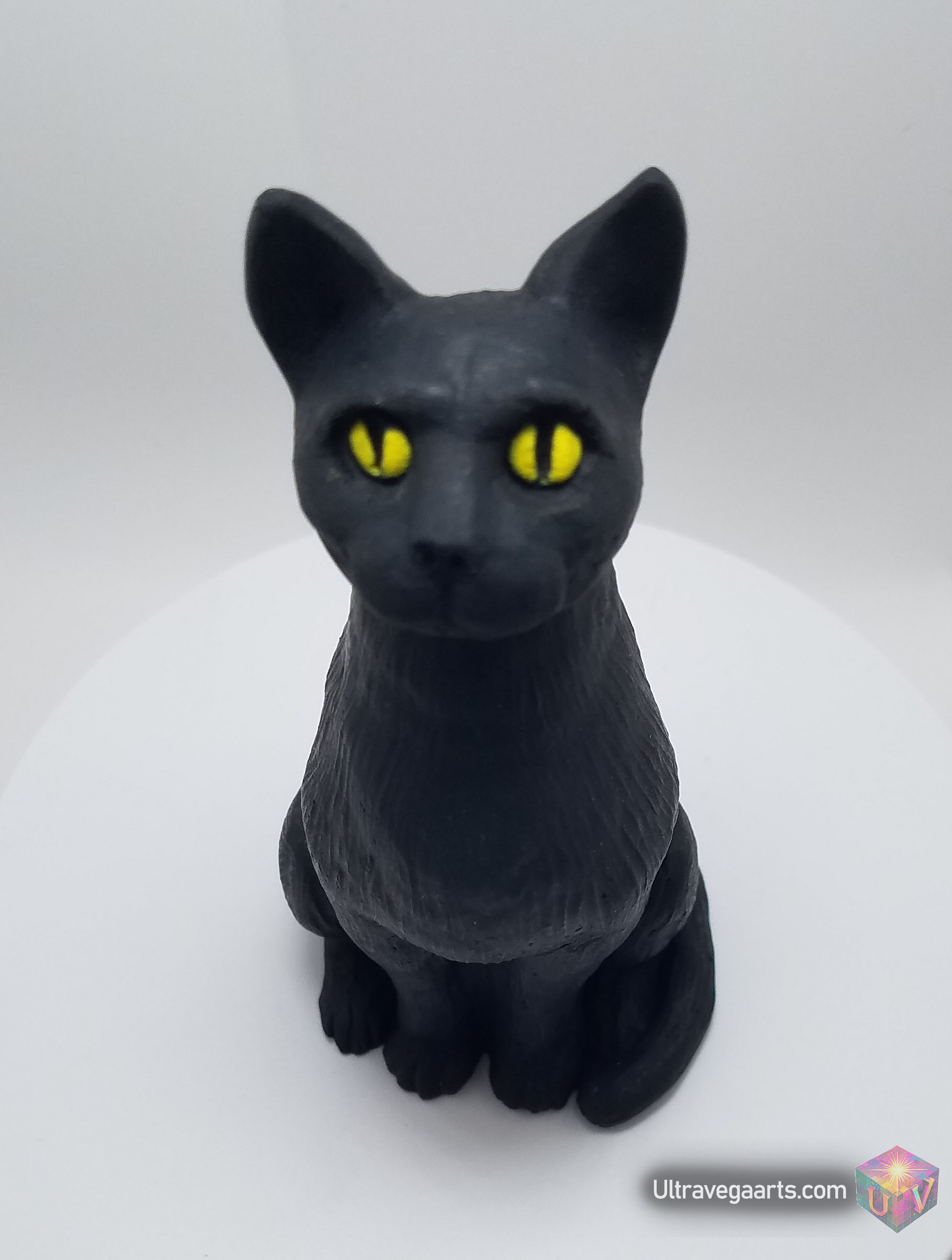 Handmade 4.75 Inch Black Cat cement cat statue figurine made of cement and acrylic (hand painted acrylic) (Top View) By UltraVega