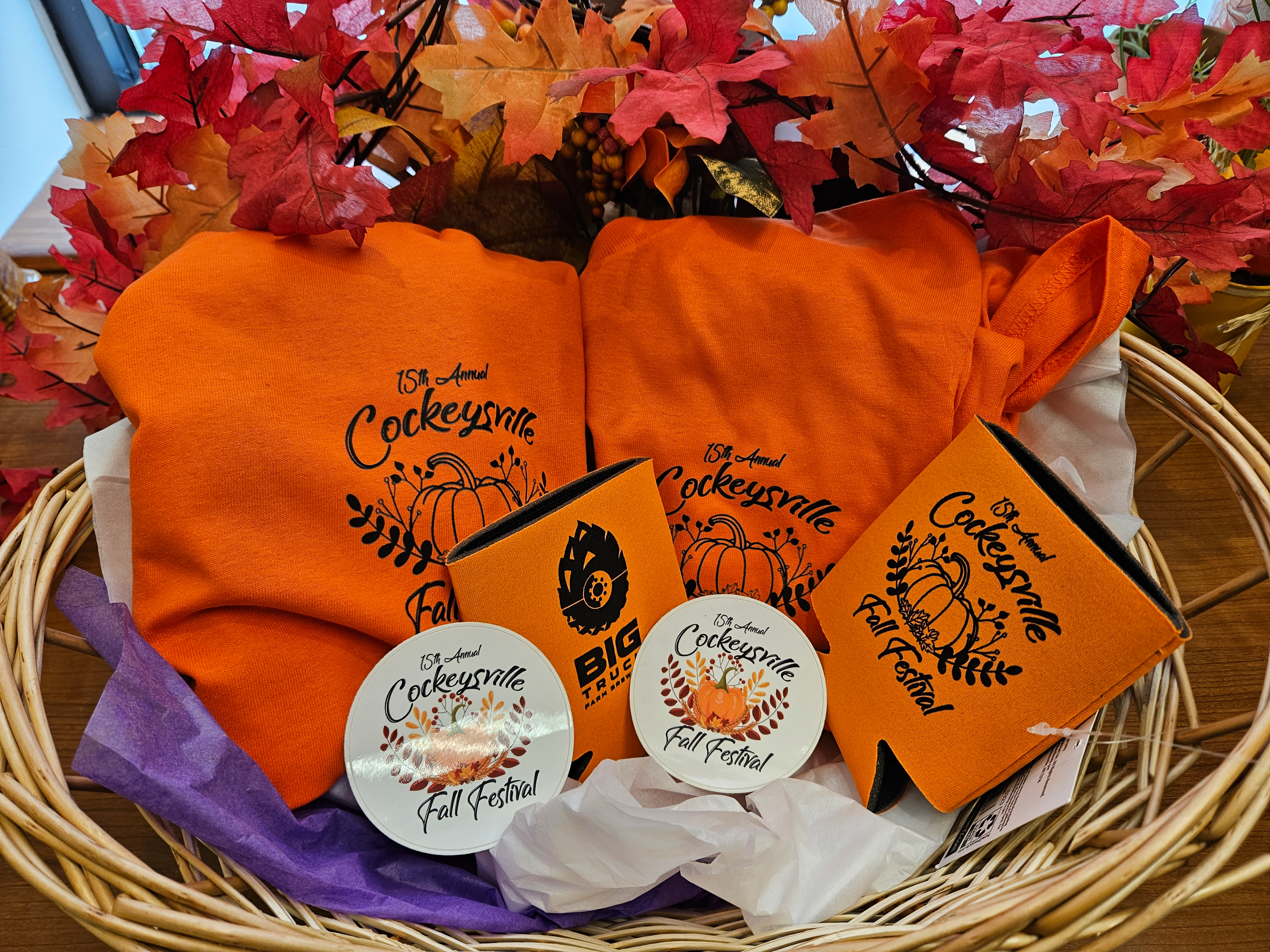 T-shirt, stickers & coozies designed & ordered for raffle and promotional giveaways