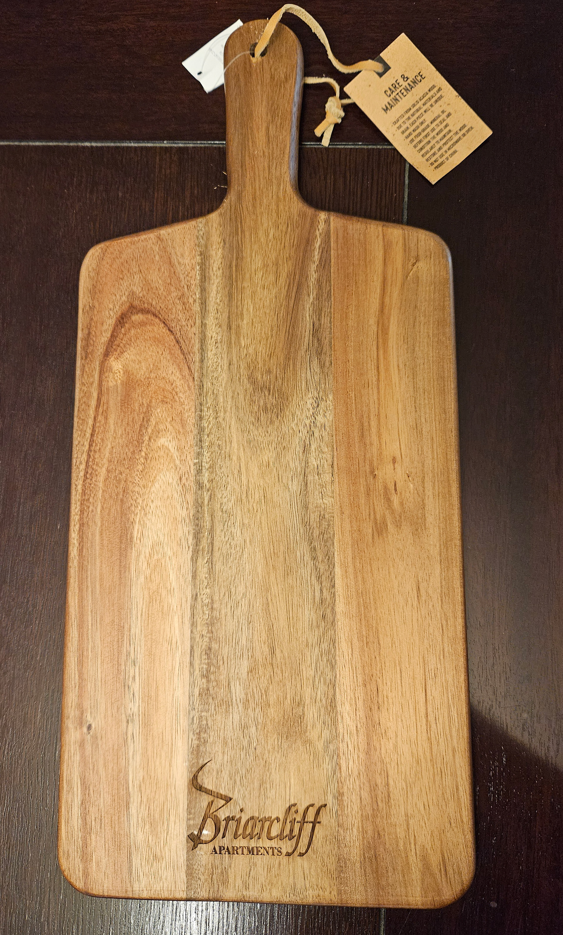 Designed & ordered cutting board move-in gift