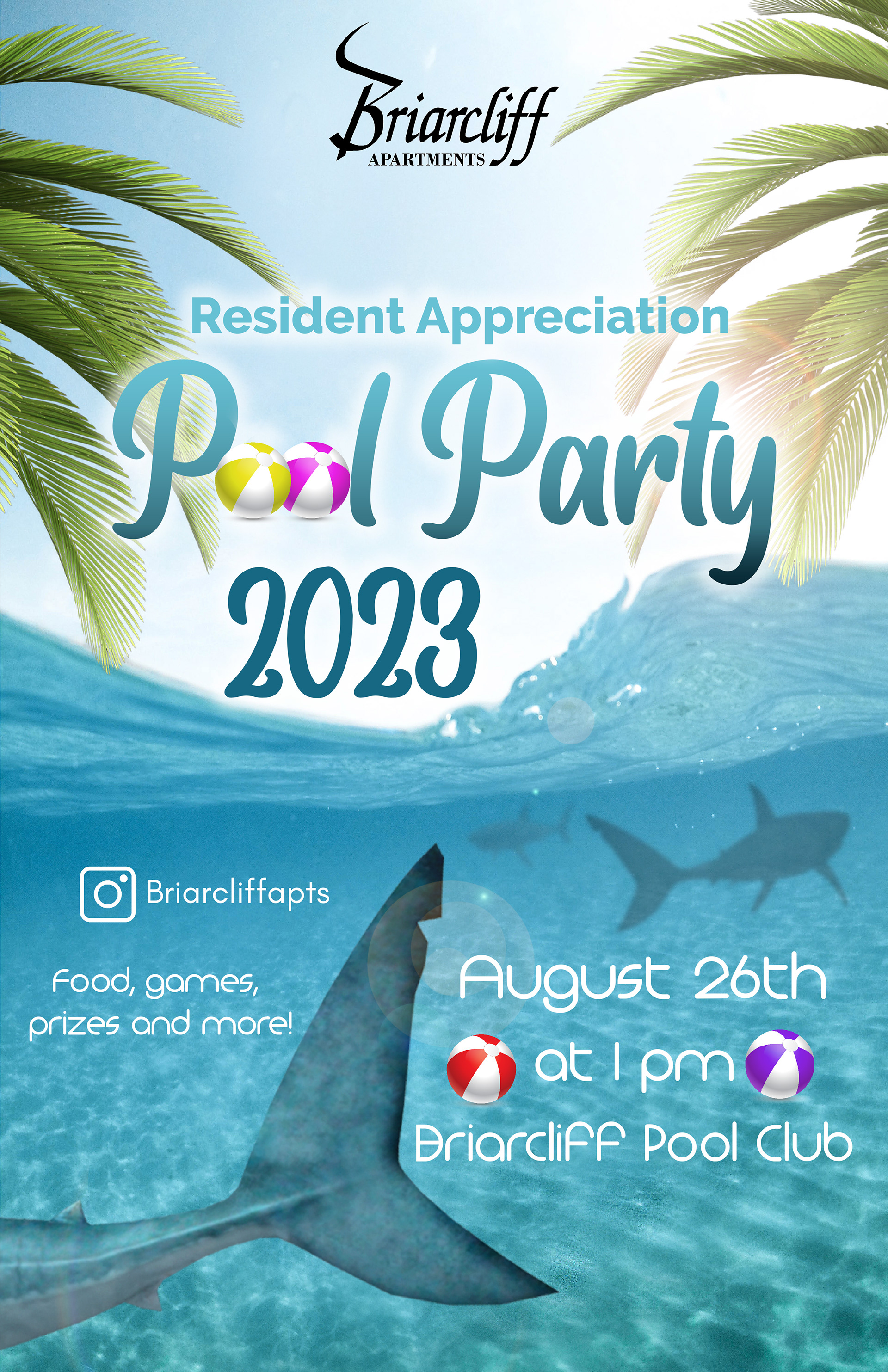 Event poster for resident appreciation pool party