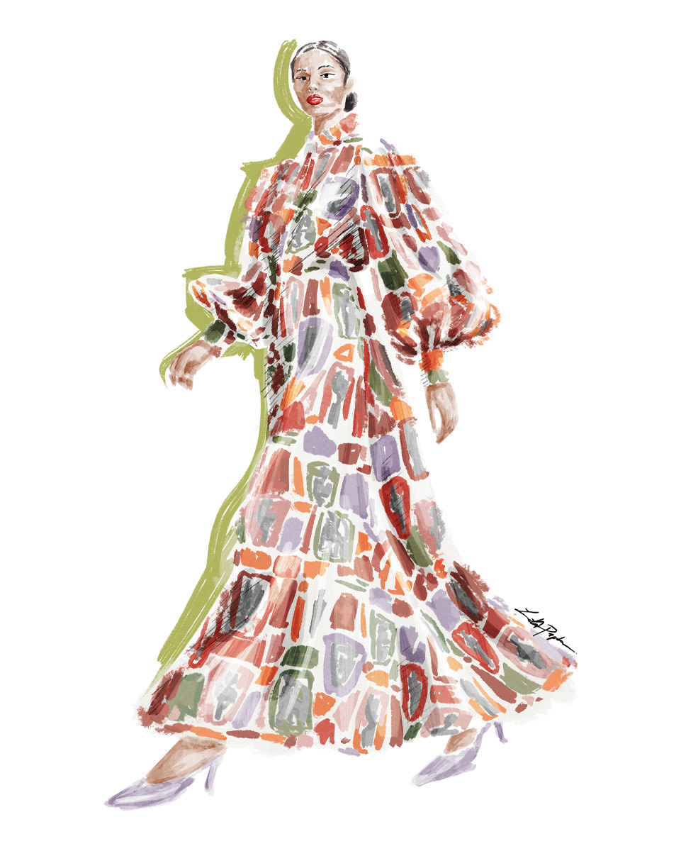 'Cycladic Soil' print dress concept, illustrated (soon available for licensing)