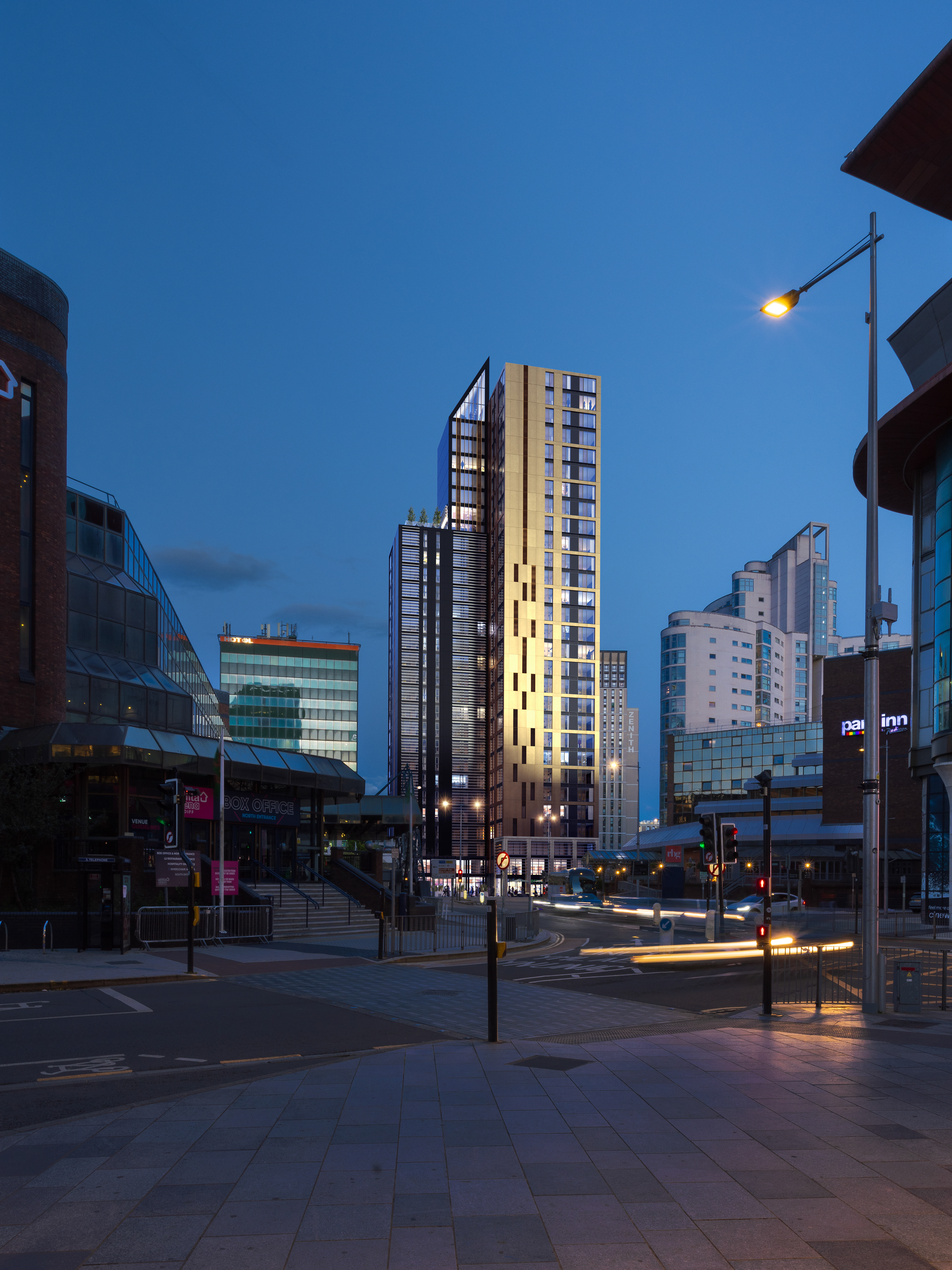 Photorealistic CGI for a luxury apartment in Cardiff at Dusk