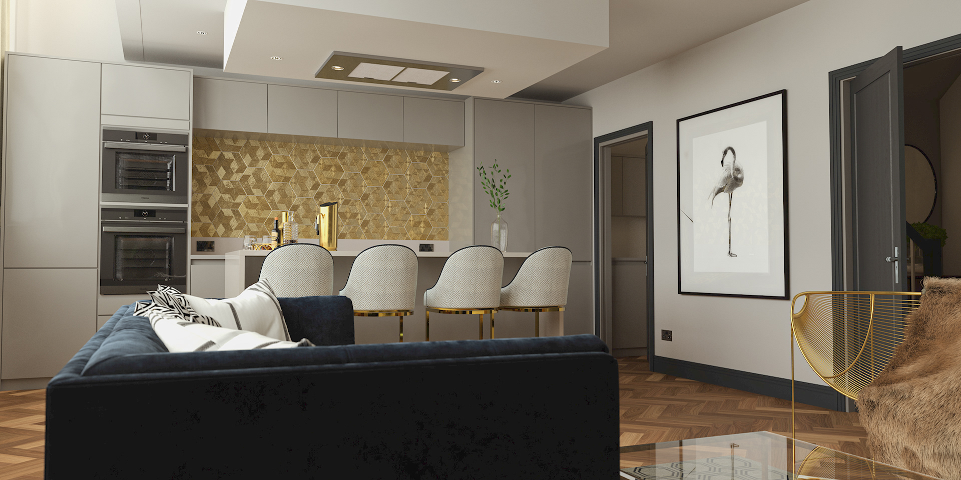 Using high-end 3D rendering techniques, we captured the home’s clean lines, natural materials.