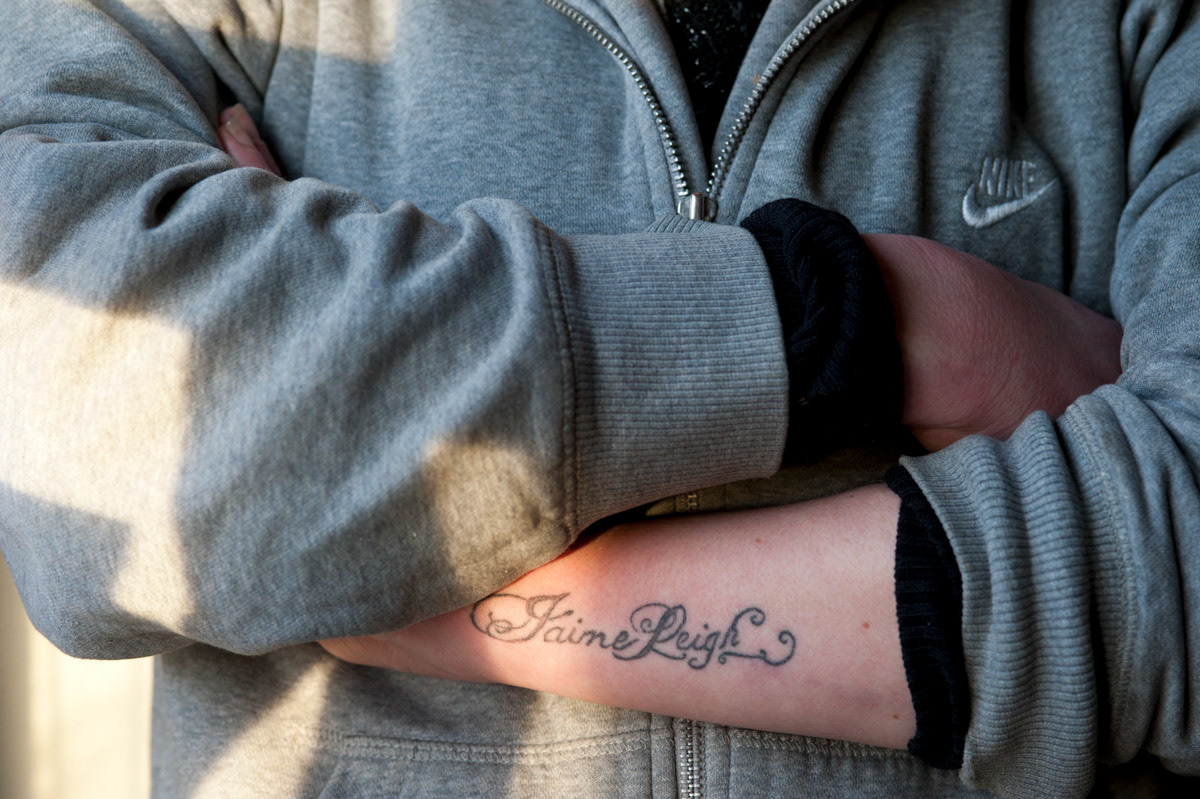 Maria, 25. Tattoo of her daughter's name on her arm. An image from Where From? Where Now? A documentary exploring women’s homelessness (see STORIES to read Maria’s full story).