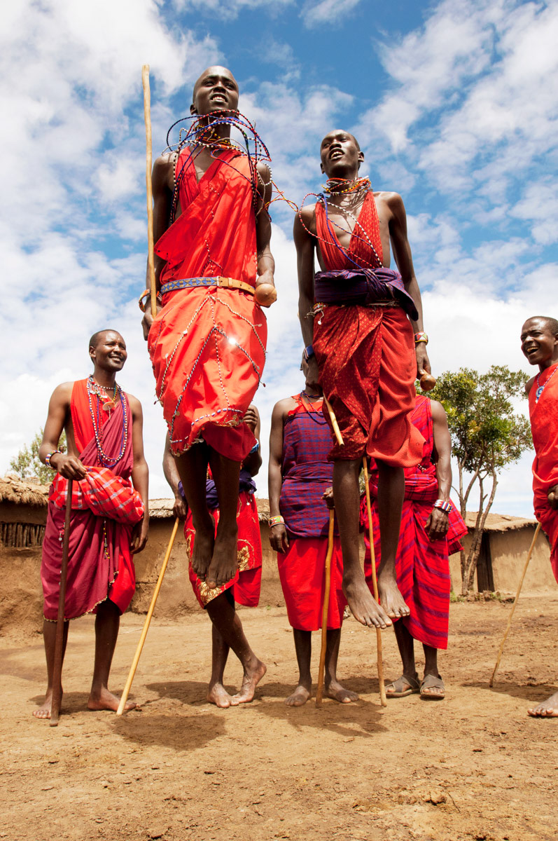Men from Kenya's Maasai tribe perform a traditional dance in Enkereri Village in the Masai Mara National Reserve.