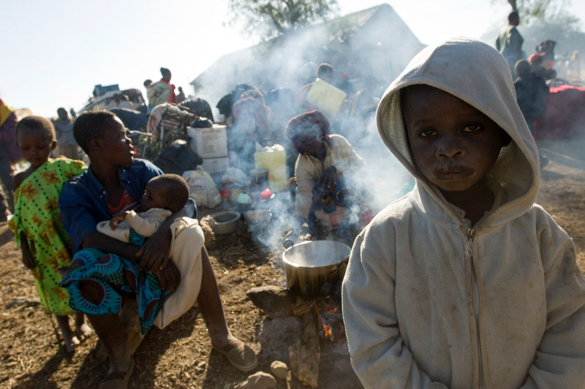 February 2008. Families displaced by the recent post election violence in the Kenyan town of Naivasha seek temporary shelter at the police station.