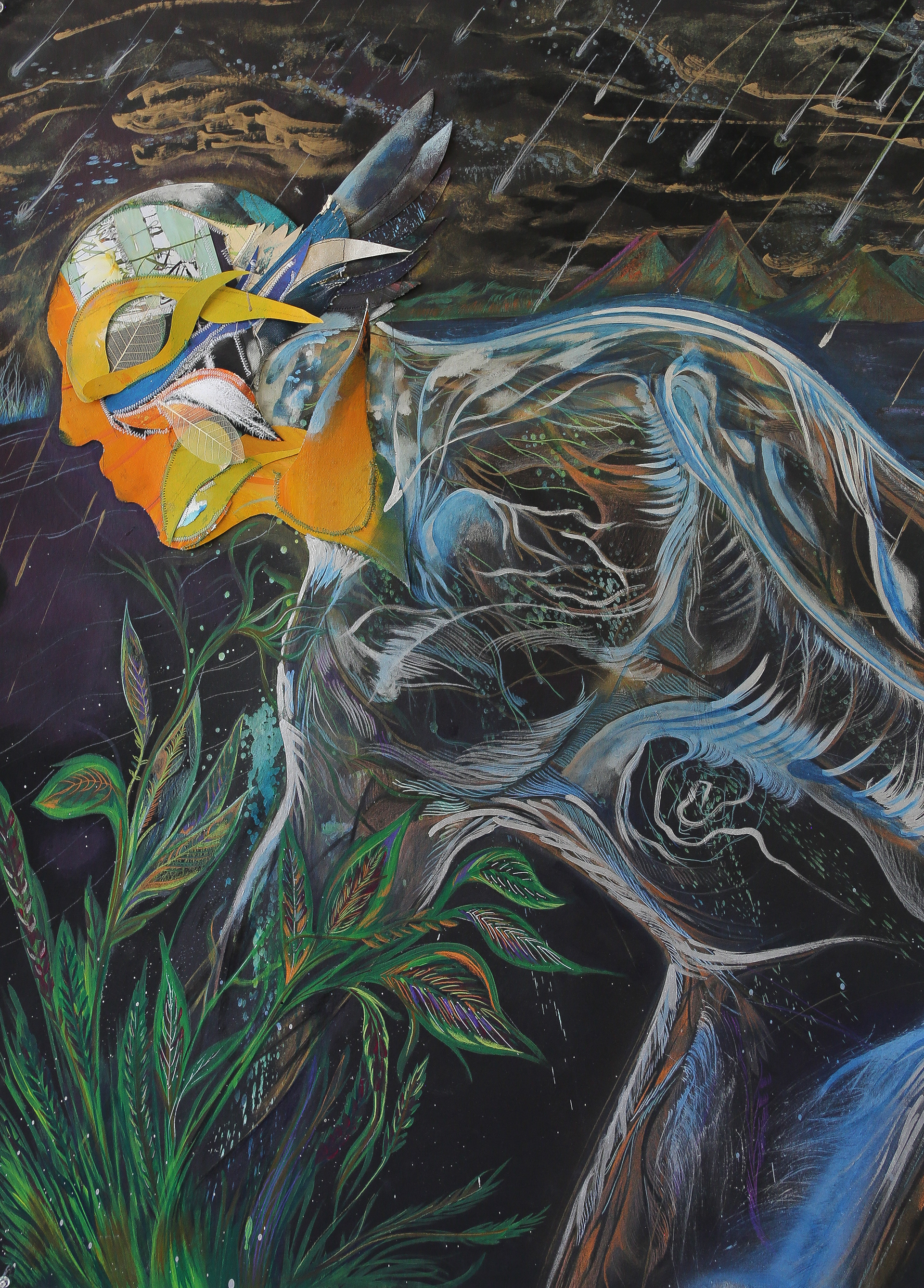 "Among Fallen Stars" by Rain Spann. Rain Spann is an artist based in Virginia with a background in computer engineering. His interdisciplinary practice is a study of both organic and artificial systems, the effects of their integration in society, and how this interaction impacts society spiritually as well as physically.