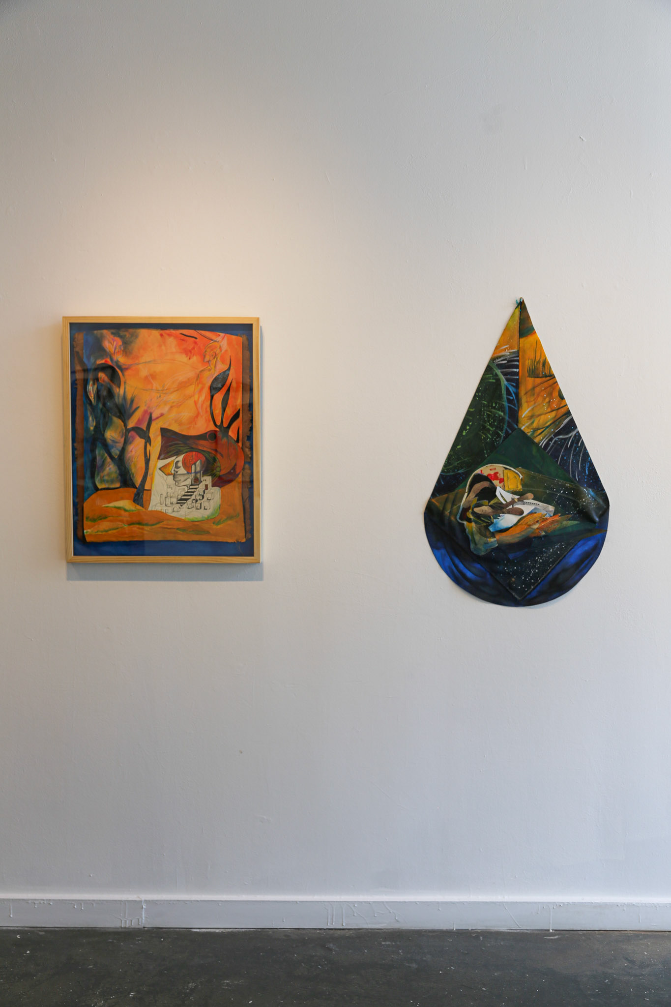 From left to right (Overseers and As Night Falls), Rain Spann, Moments Make a Palace, Southside Contemporary Art Gallery, 2025