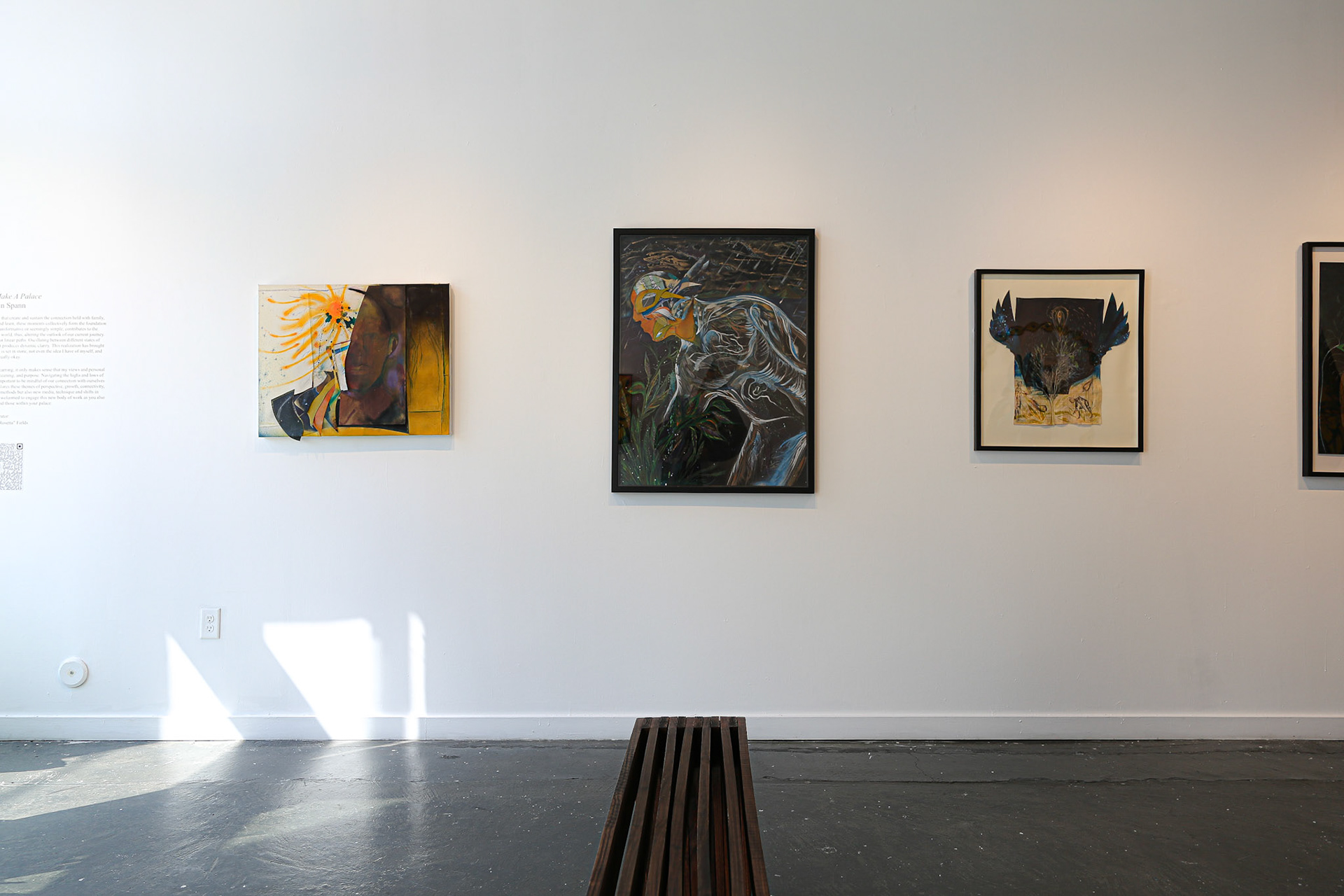 From left to right (Dichotomy of the Soul, Among Fallen Stars, and The Moment a Soul Ascends), Rain Spann, Moments Make a Palace, Southside Contemporary Art Gallery, 2025