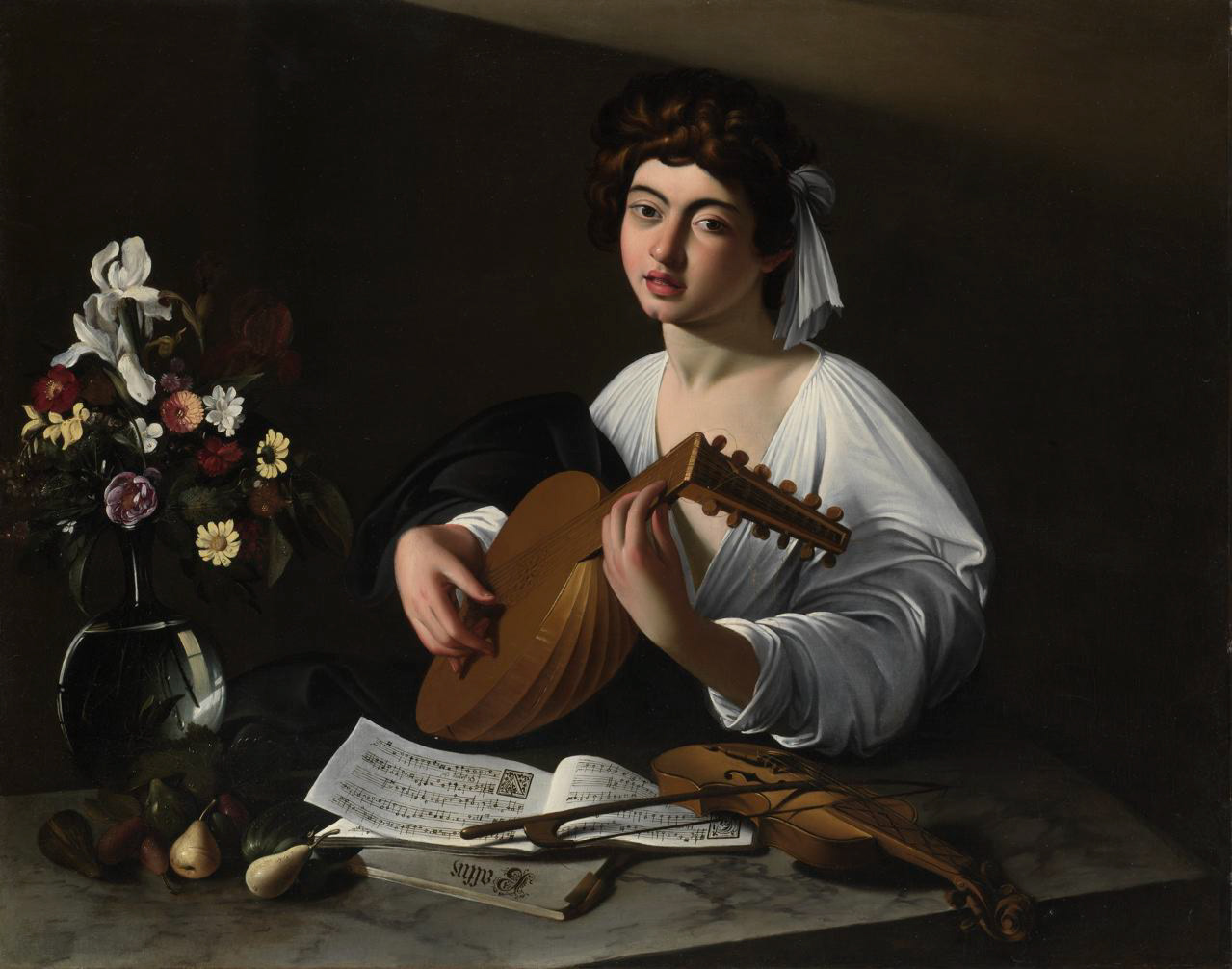 Le joueur de Luth, tel qu'exposé à Saint Petersbourg