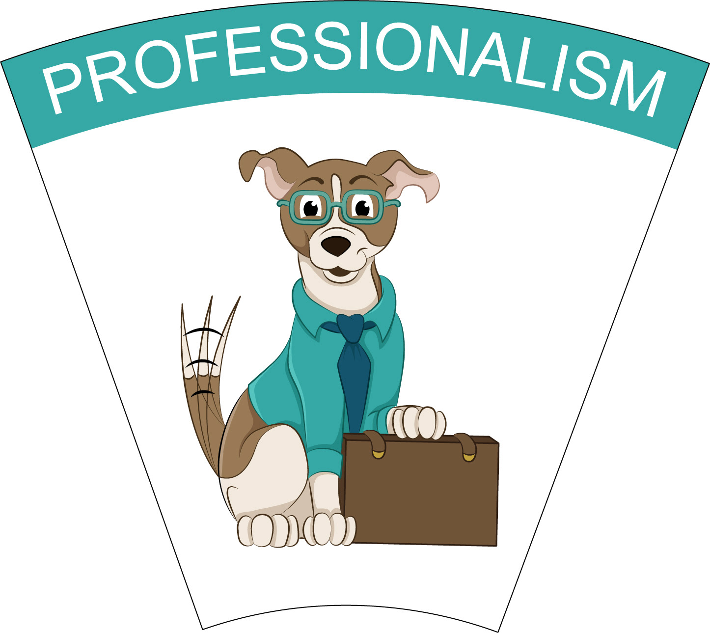 Professionalism: Illustration of dog with a briefcase dressed for work