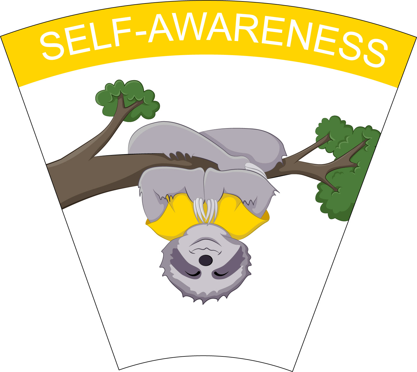 Self-Awareness: Illustration of zen sloth relaxing in tree