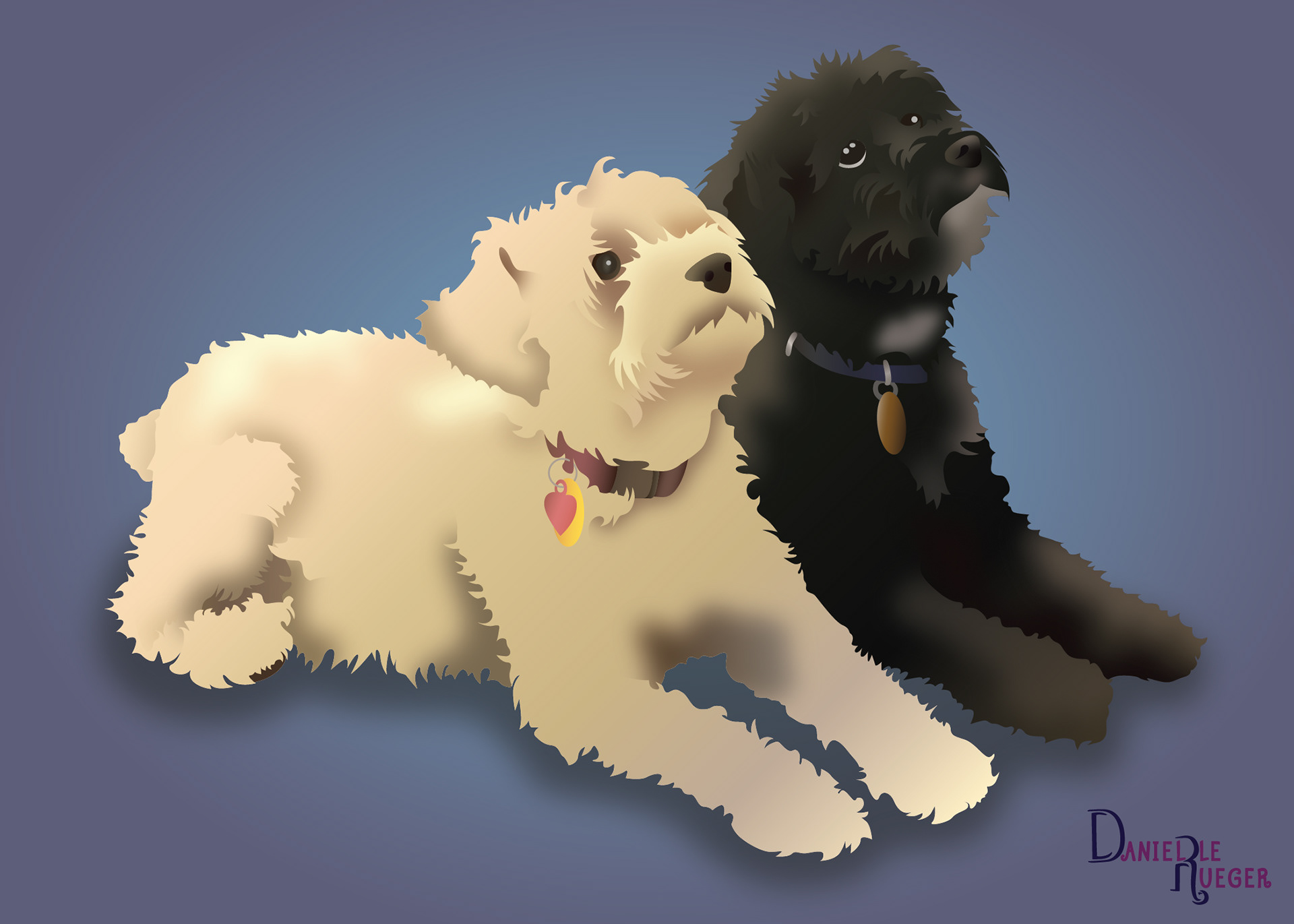 Pet Portrait: White  dog and black dog