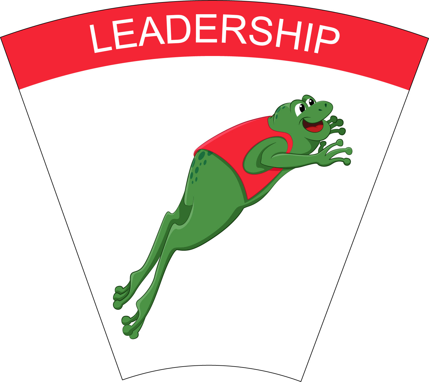 Leadership: Illustration of leaping frog wearing red vest