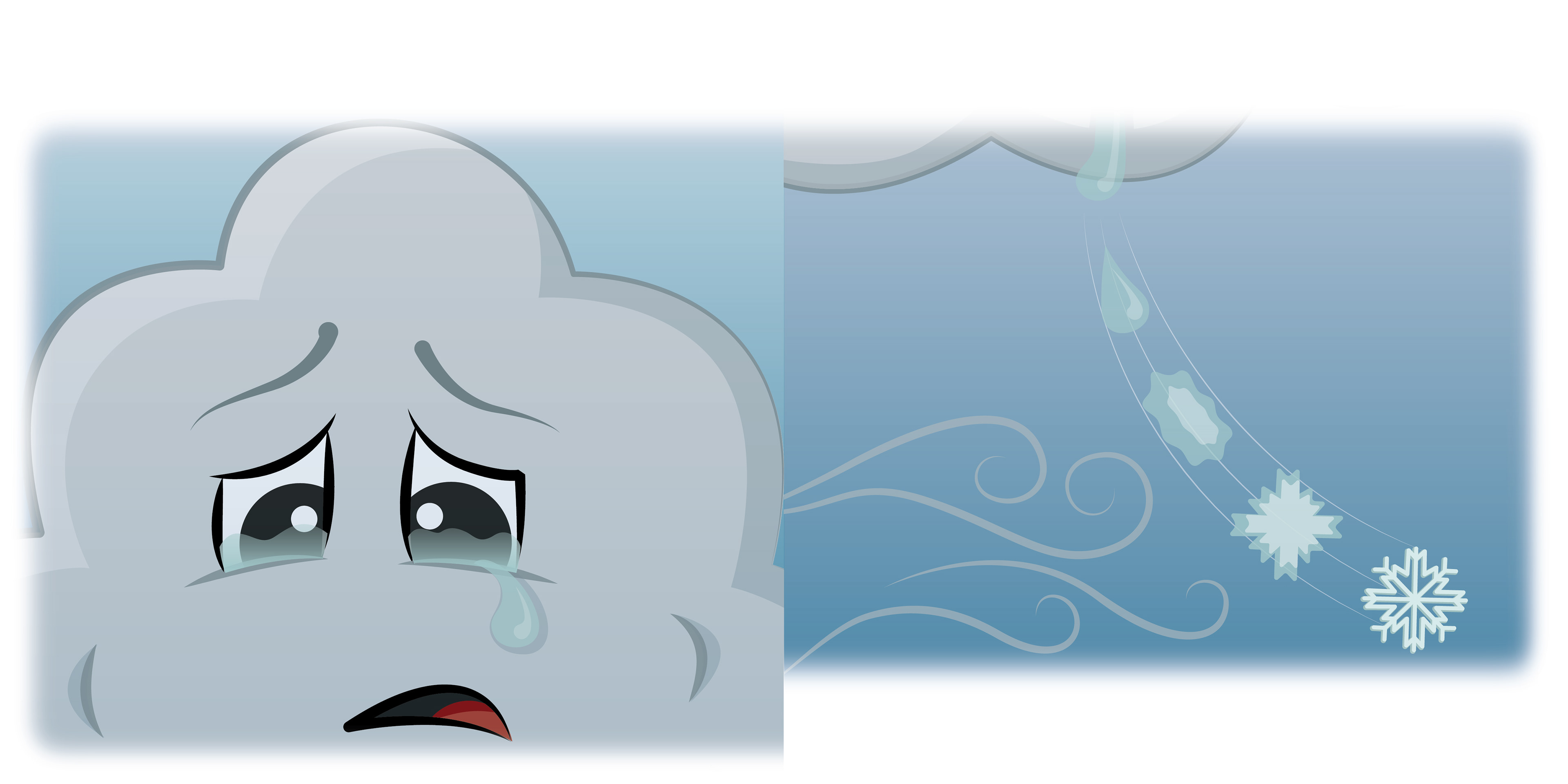 Crying little rain cloud.  Tear transforms to snow.