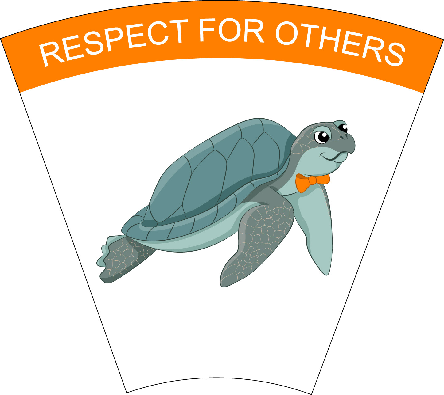 Respect for Others: Illustration of sea turtle wearing orange bow tie