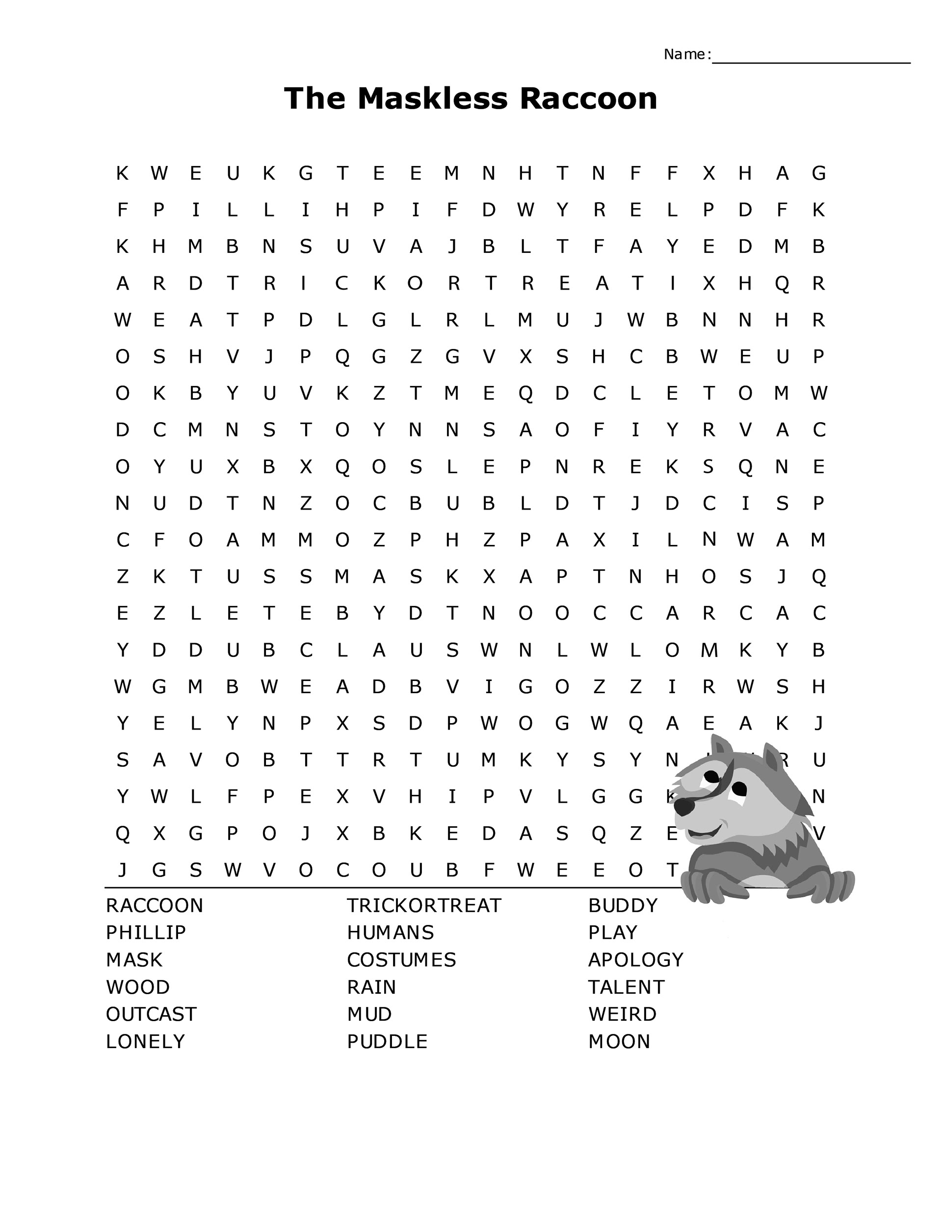 The Maskless Raccoon, Word Search