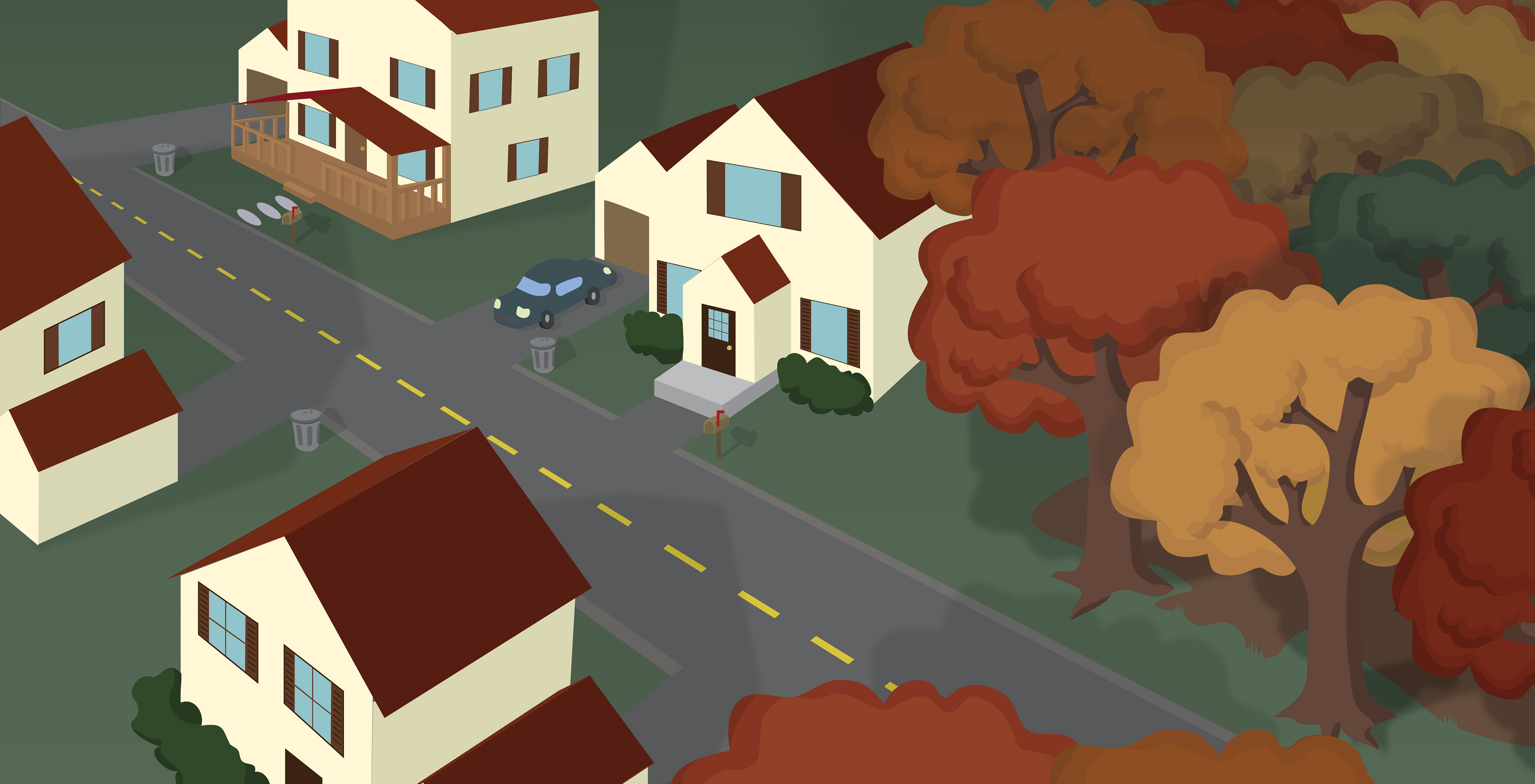 Neighborhood on the edge of a small wood
