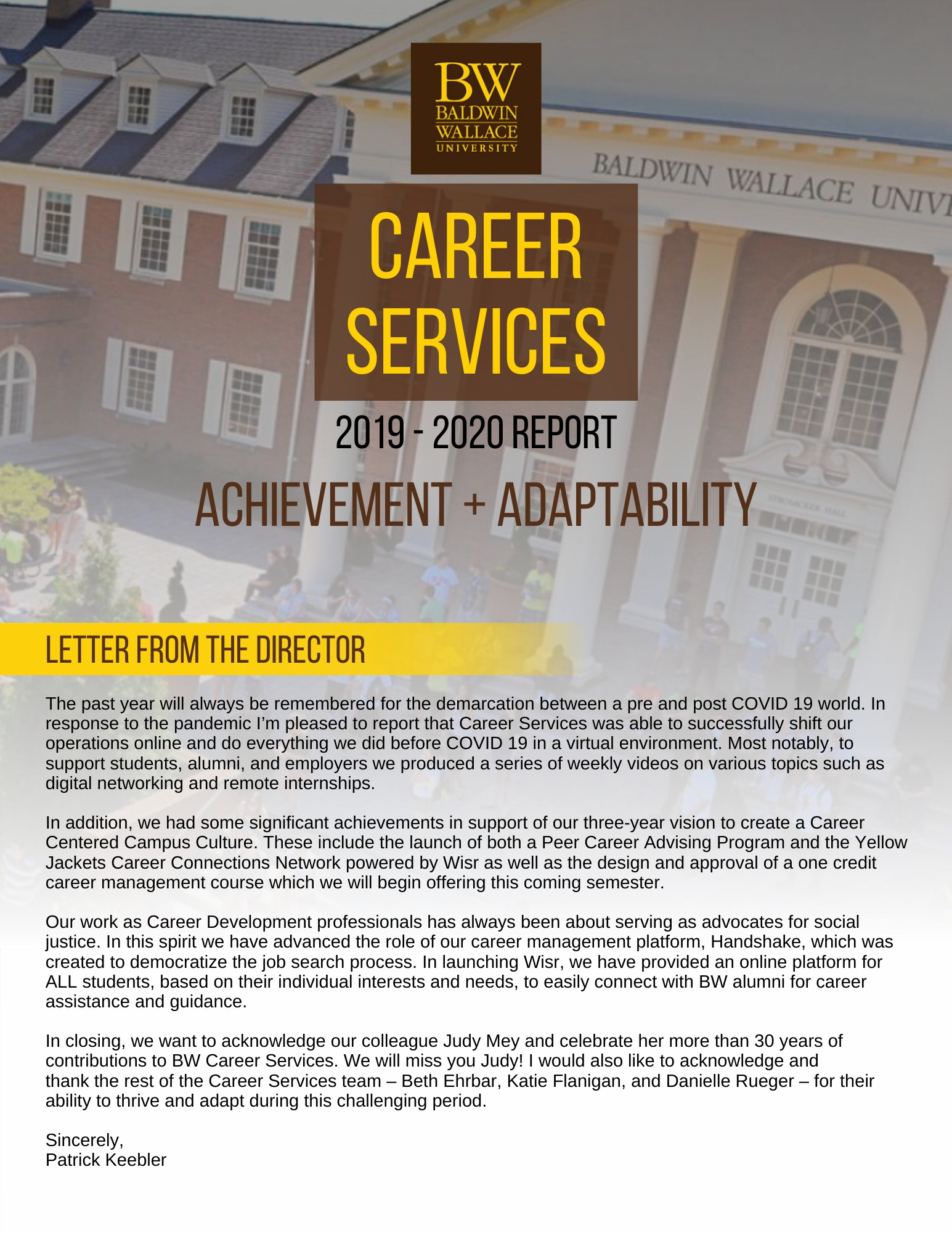 Baldwin Wallace University Career Center Annual Report, Page 1