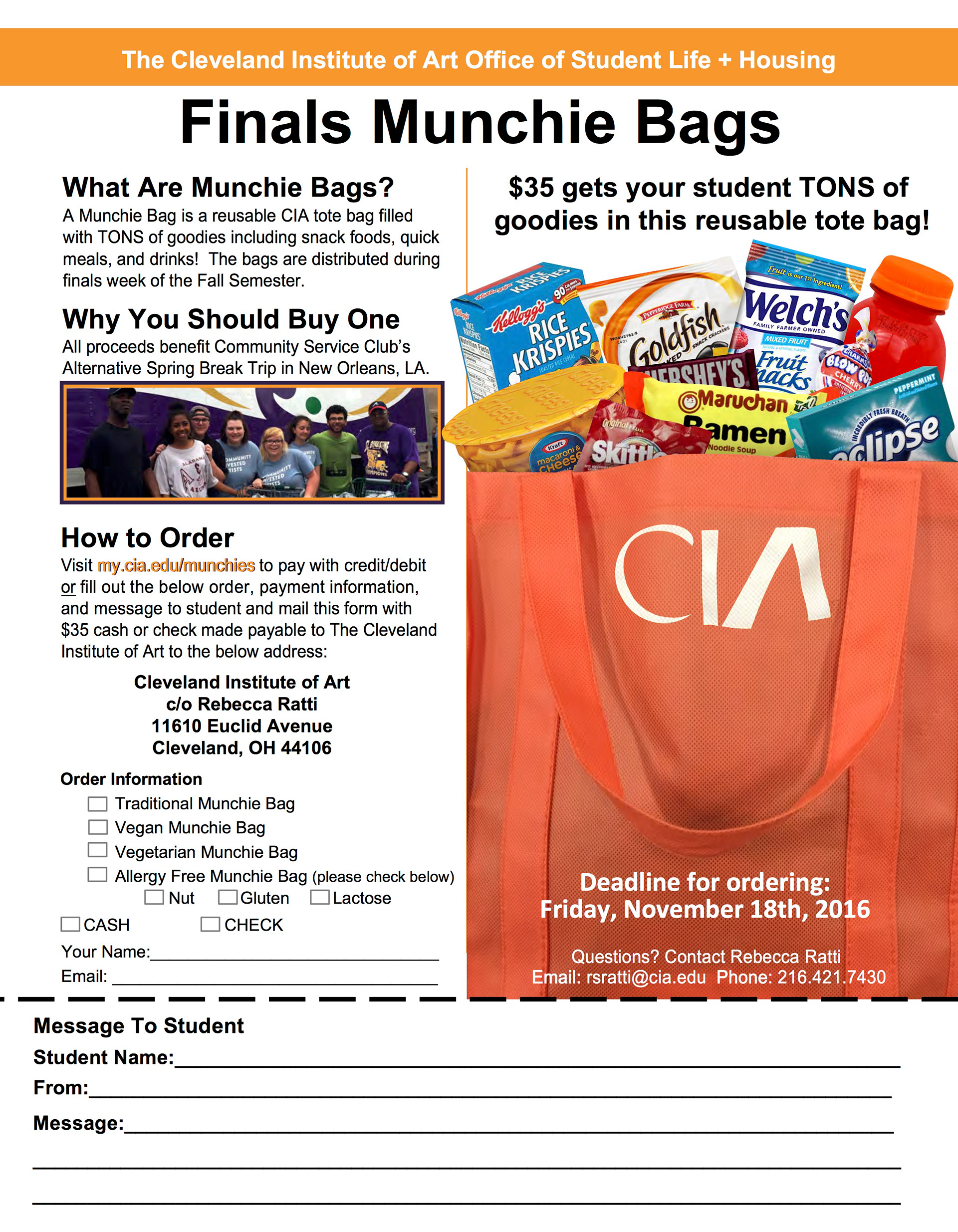 Cleveland Institute of Art Finals Bags Promotional Flyer