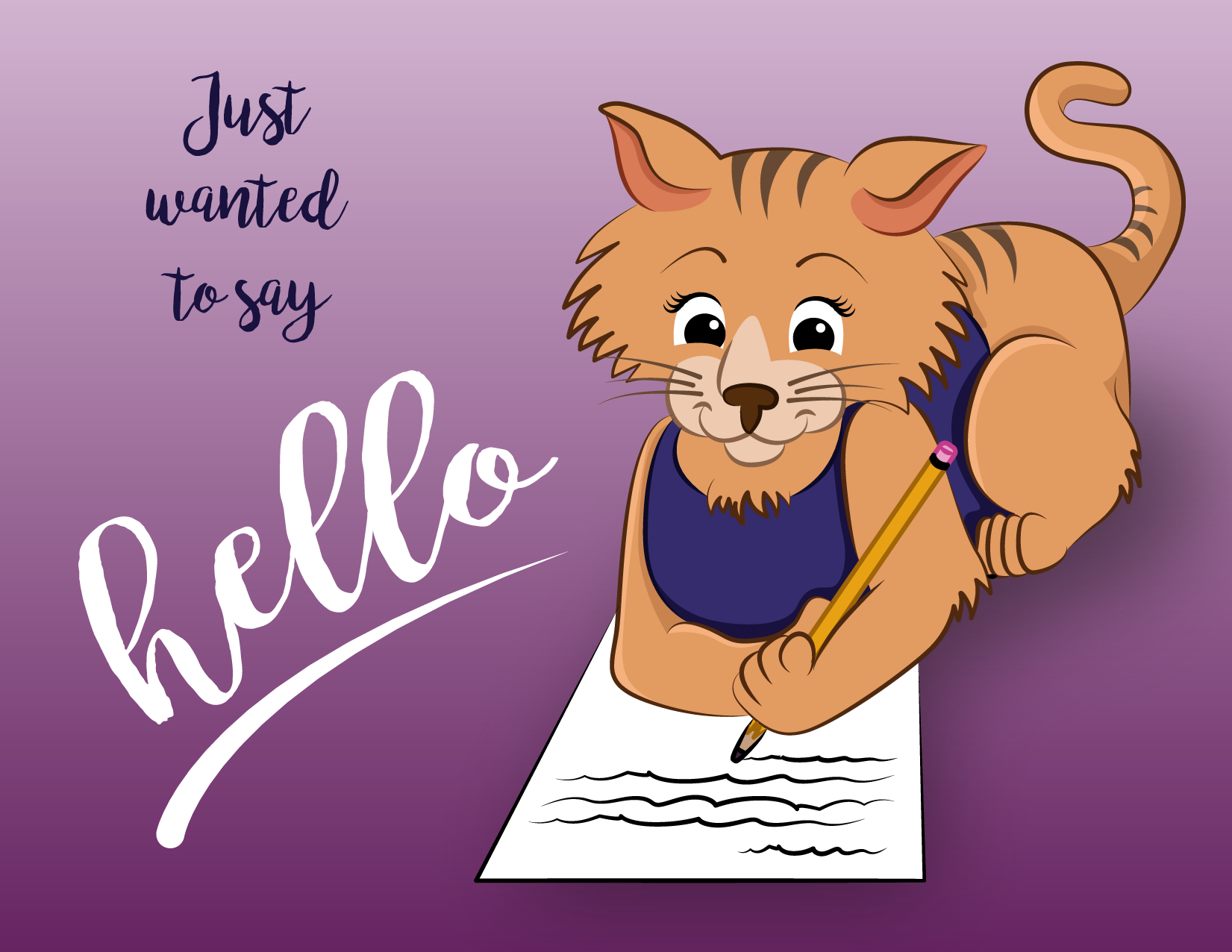 Cat writing a letter.  Just wanted to say hello.