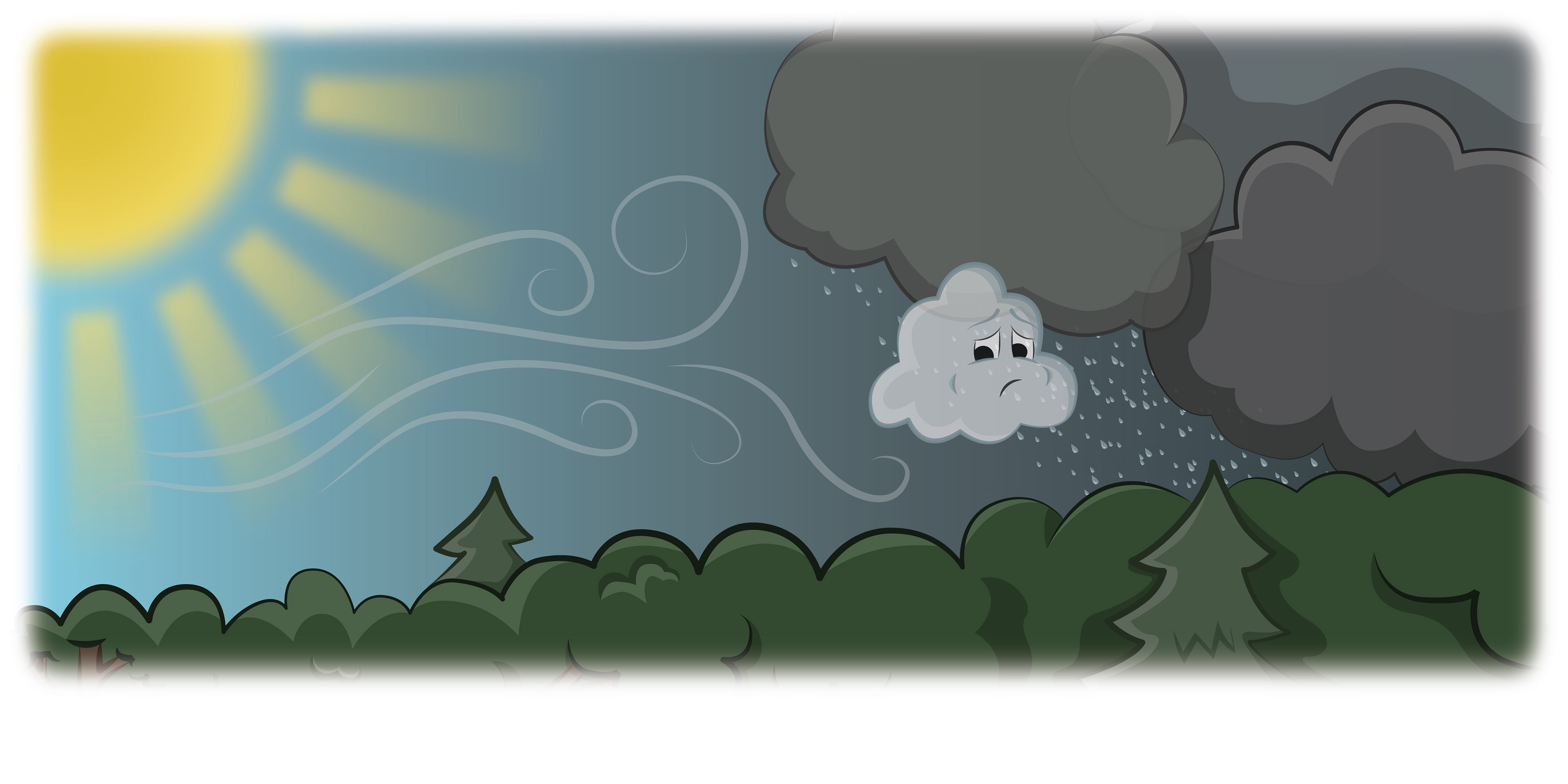 Storm being blown away by a summer breeze. Sad little rain cloud