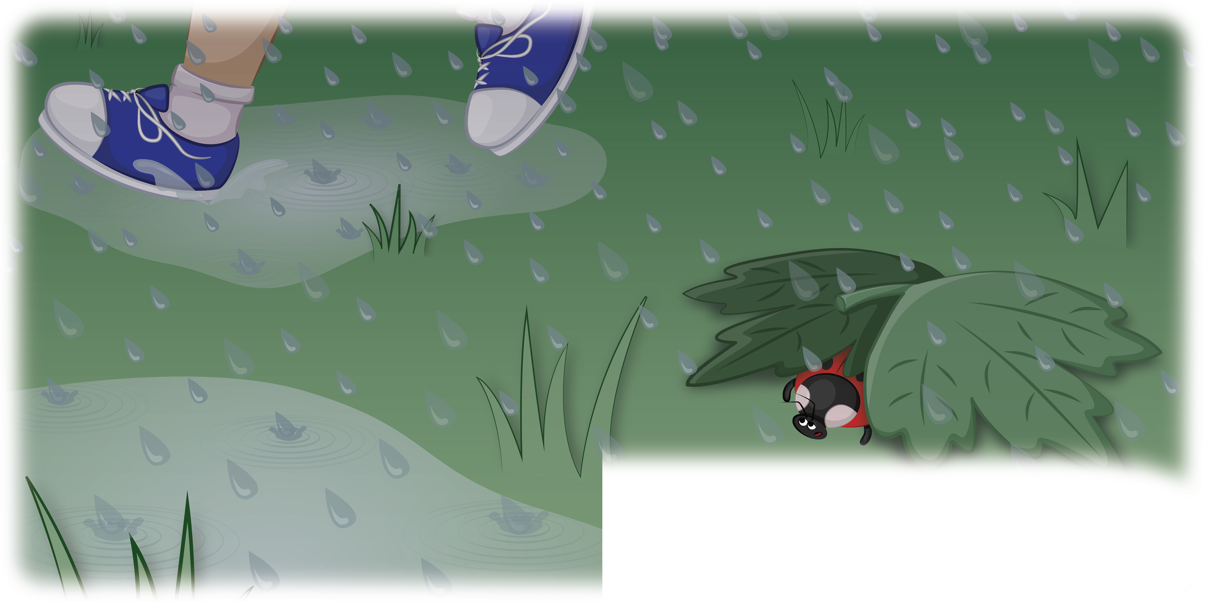 Children and a ladybug running from the rain