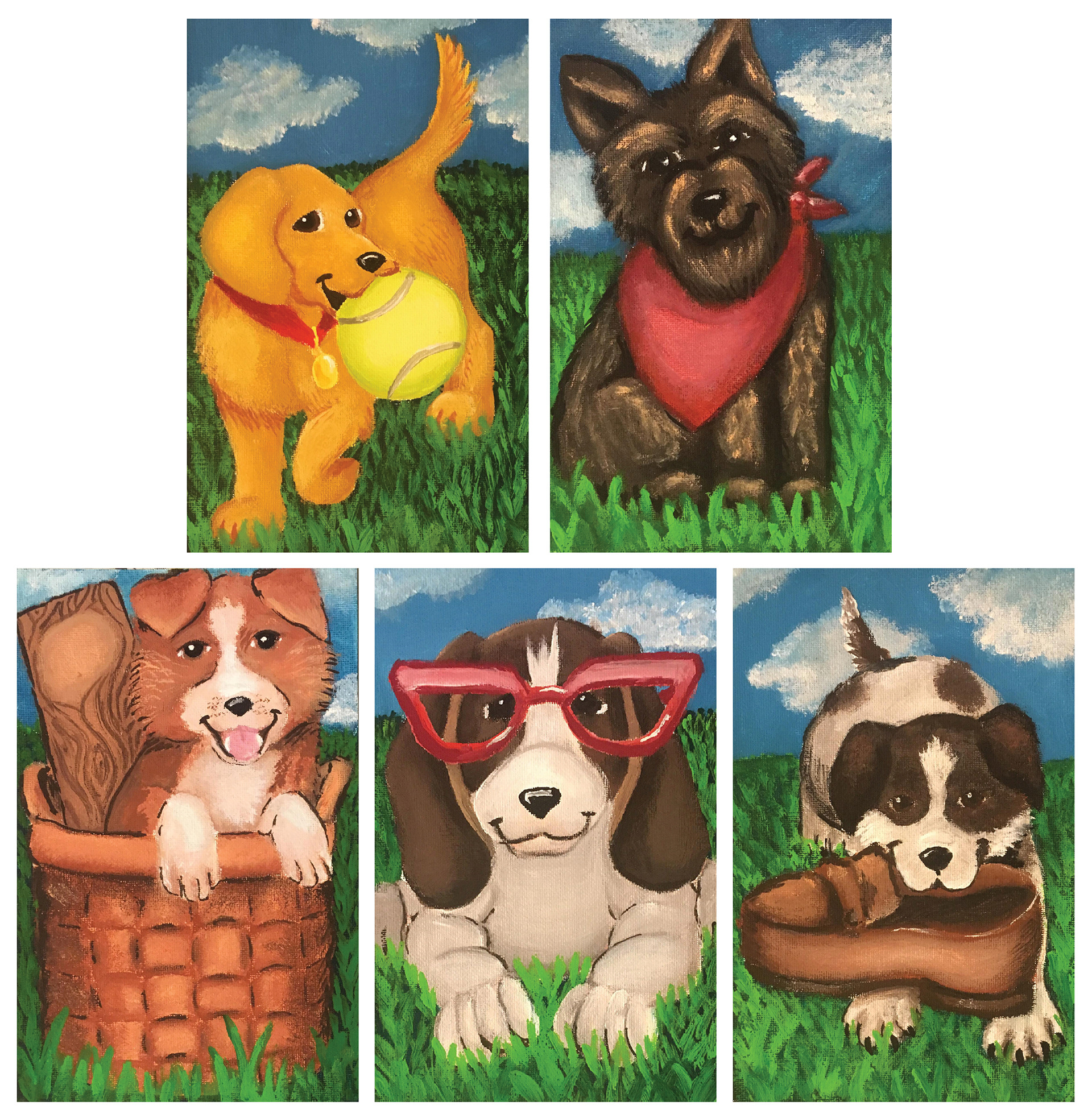 5 Illustrations of puppies