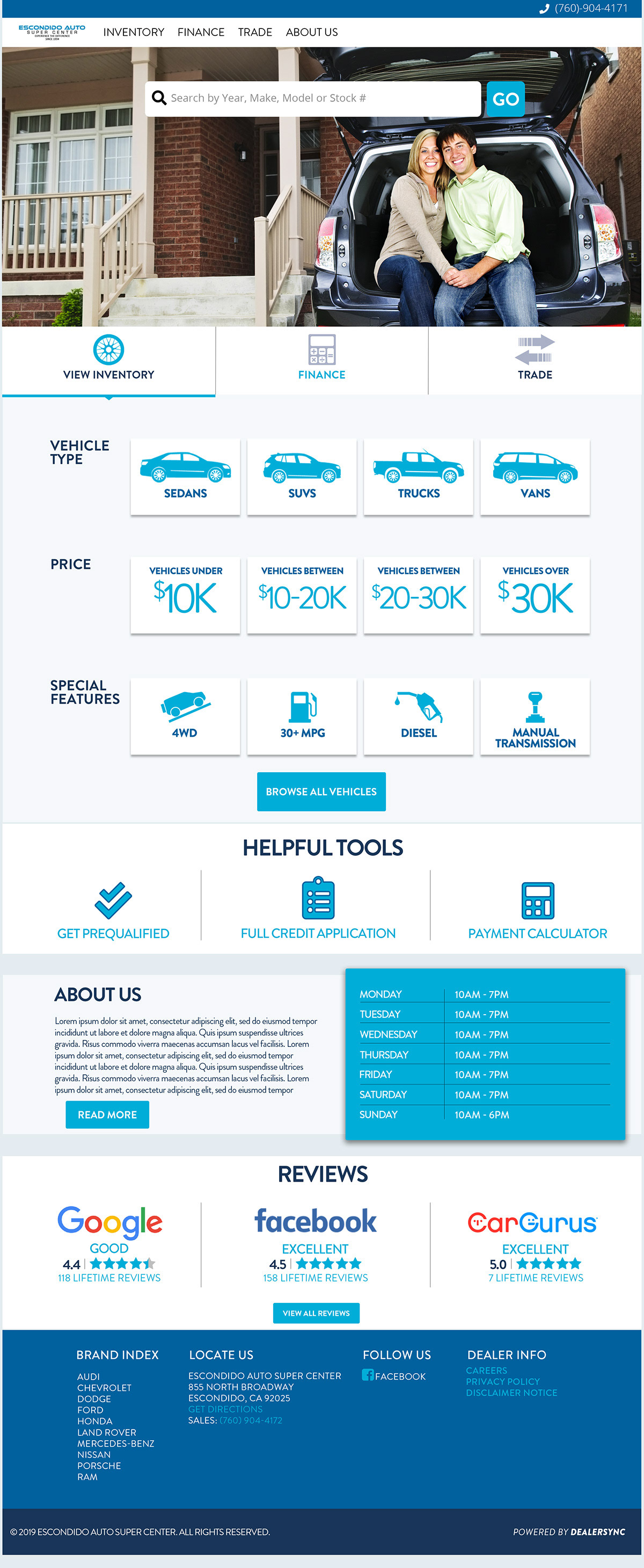 Mock up for a Dealership website