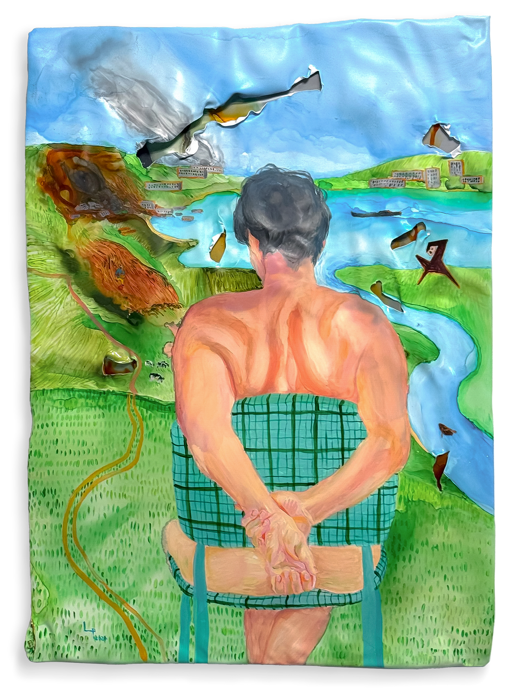 The landscape 2026 Alcohol ink, acrylic on pvc, mirror plastic 80 x 60 cm