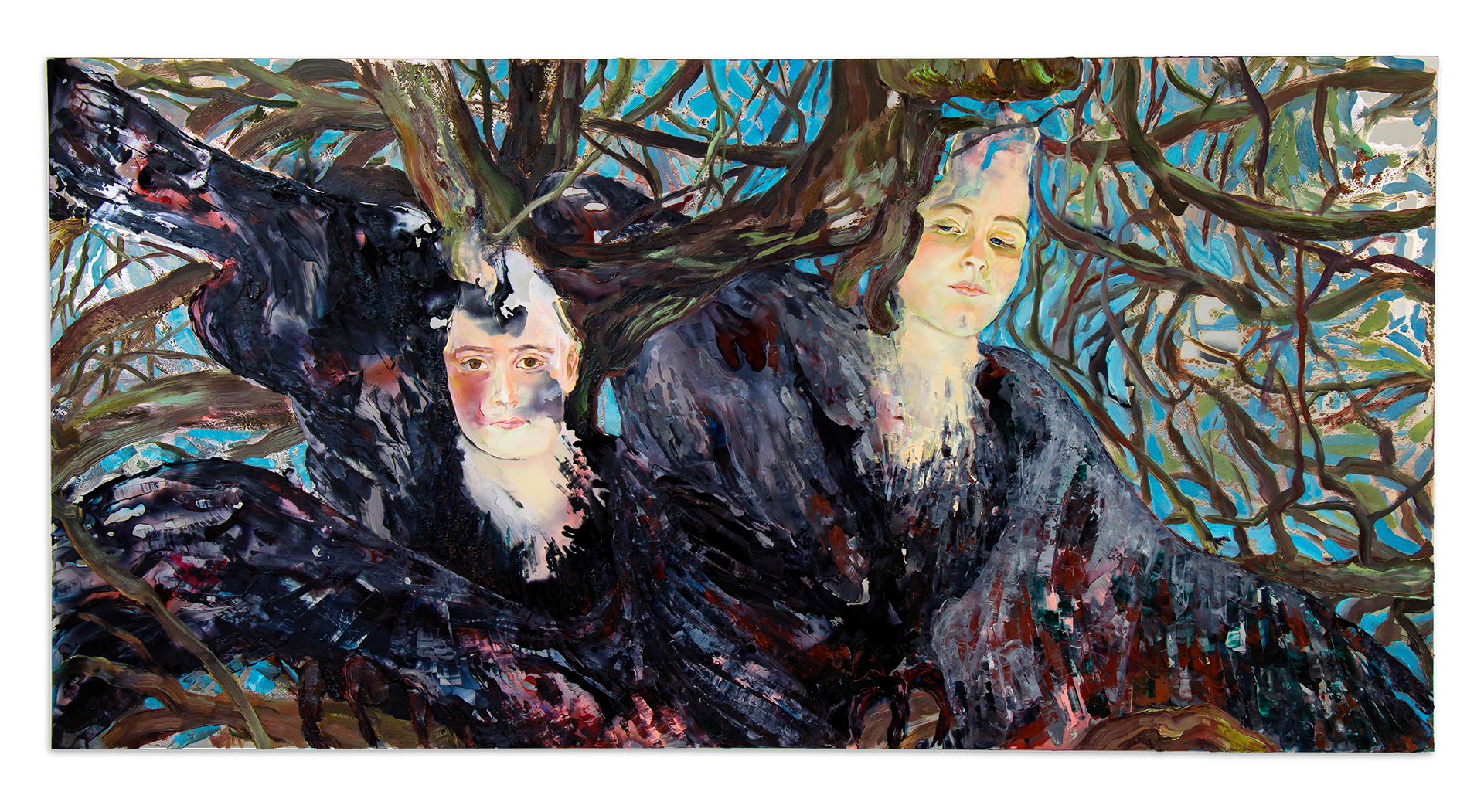 Sitting on a tree 2024 Oil, alcohol ink on mirror plastic 50 x 100 cm
