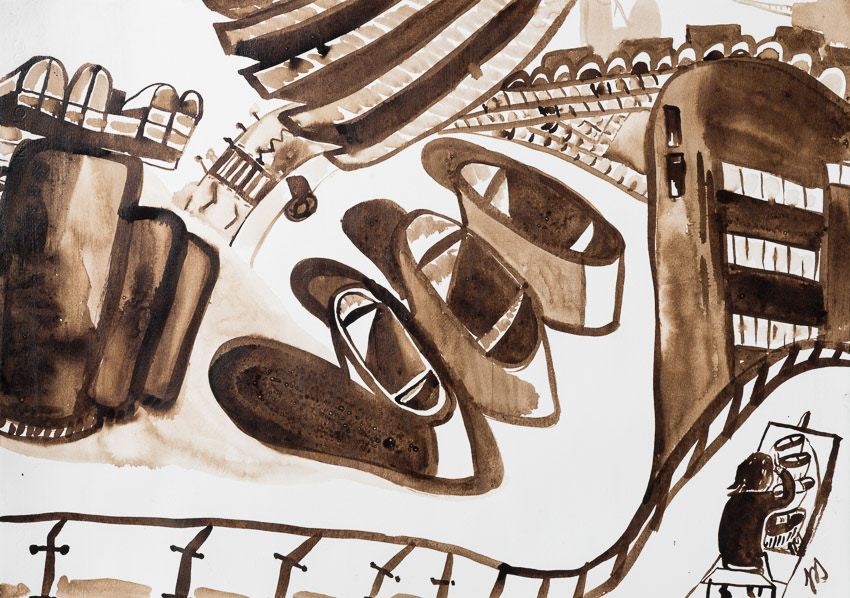 Podium Panorama Walnut ink on Fabriano 50 x 70