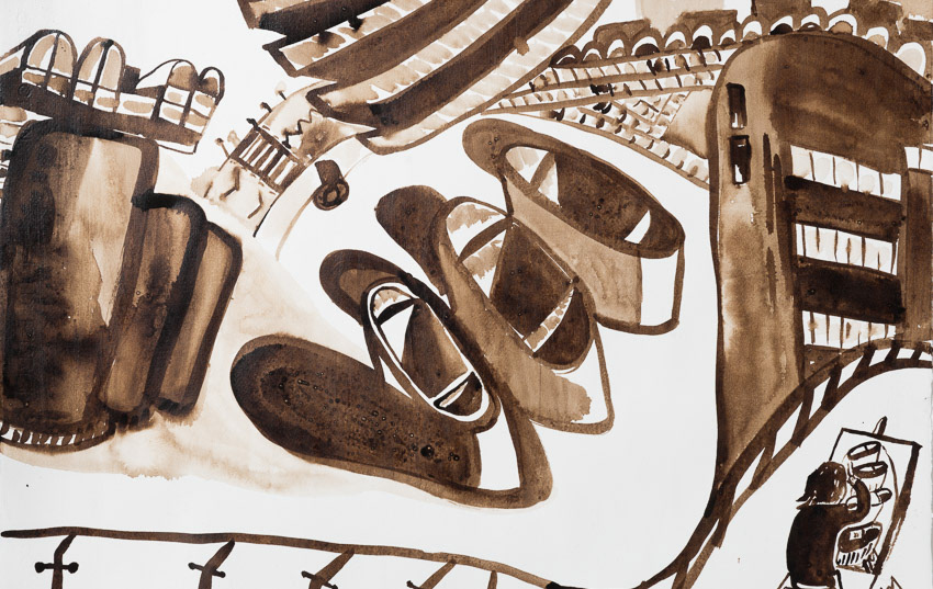 Podium Panorama Walnut ink on Fabriano 50 x 70
