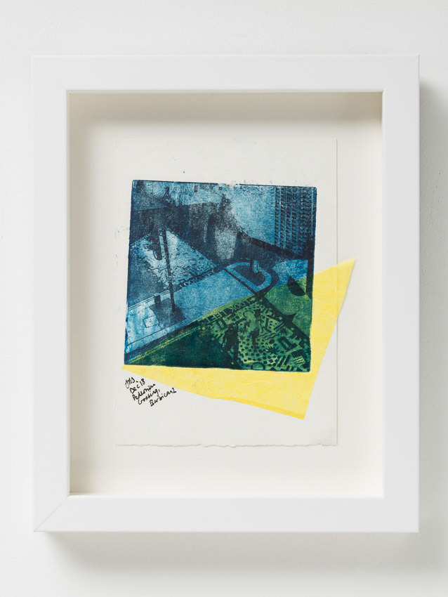 Pedestrian Crossing, Barbican (Bauhaus Yellow) Etching with chine-colle, mono print 23.4 x 27.5 x 4
