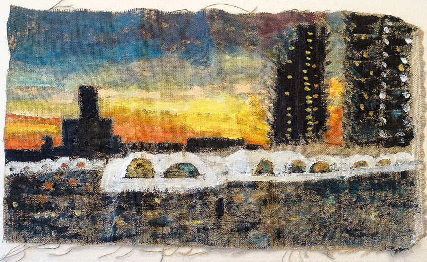 Sunset Over the City Acrylic and charcoal on linen 25 x 40 x 0.4