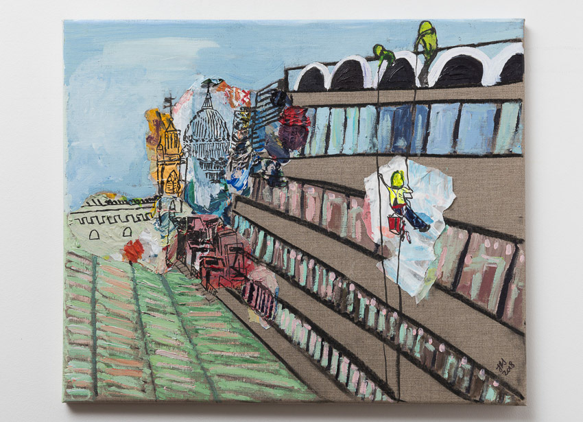 Recycling the City Recycled palette papers, acrylic, charcoal, ink on canvas 40.5 x 51.2 x 2